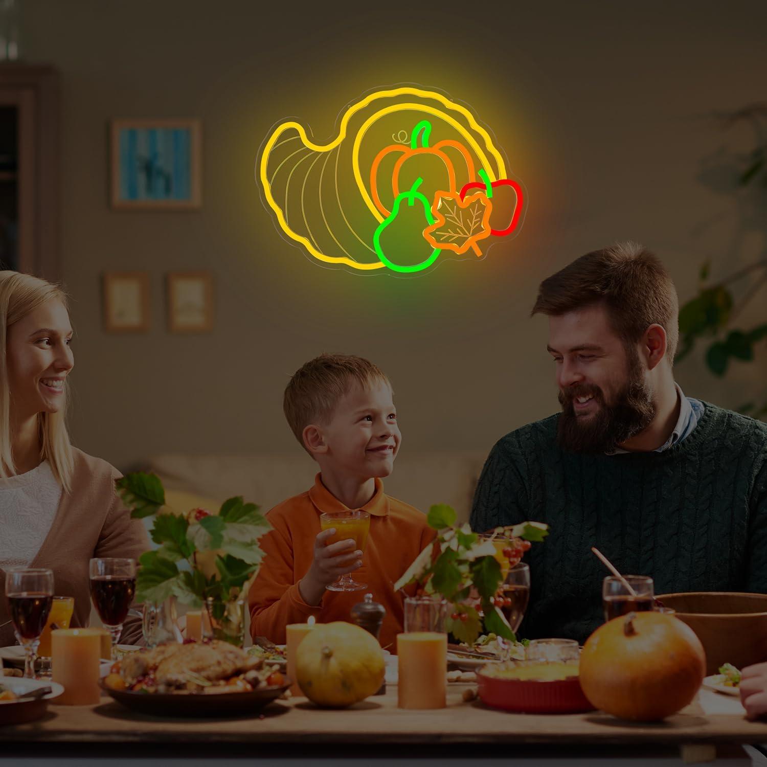 Cartel de Neón Led Cornucopia para Decoración de Acción de Gracias