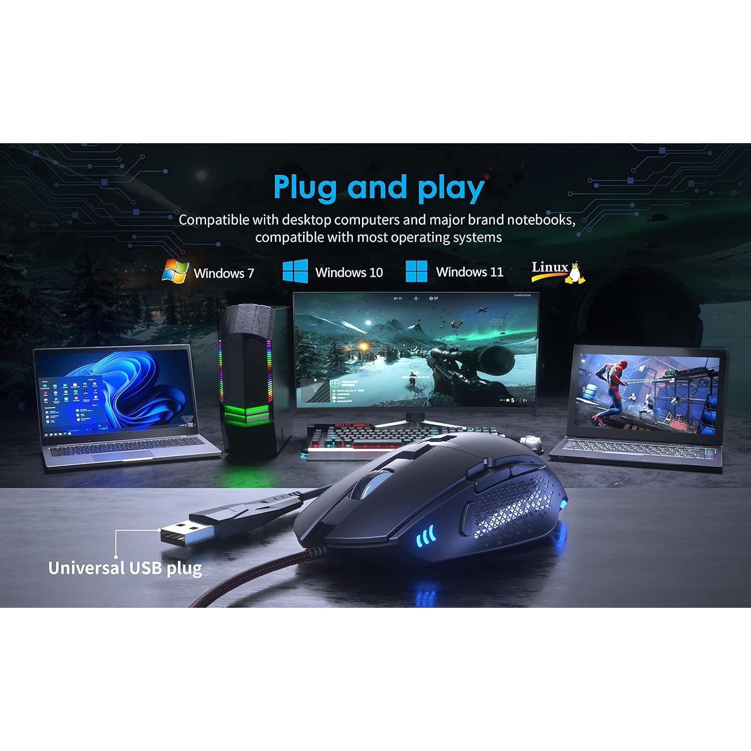 Ratón Gaming USB CYD C303 Ergonómico RGB 7200 DPI