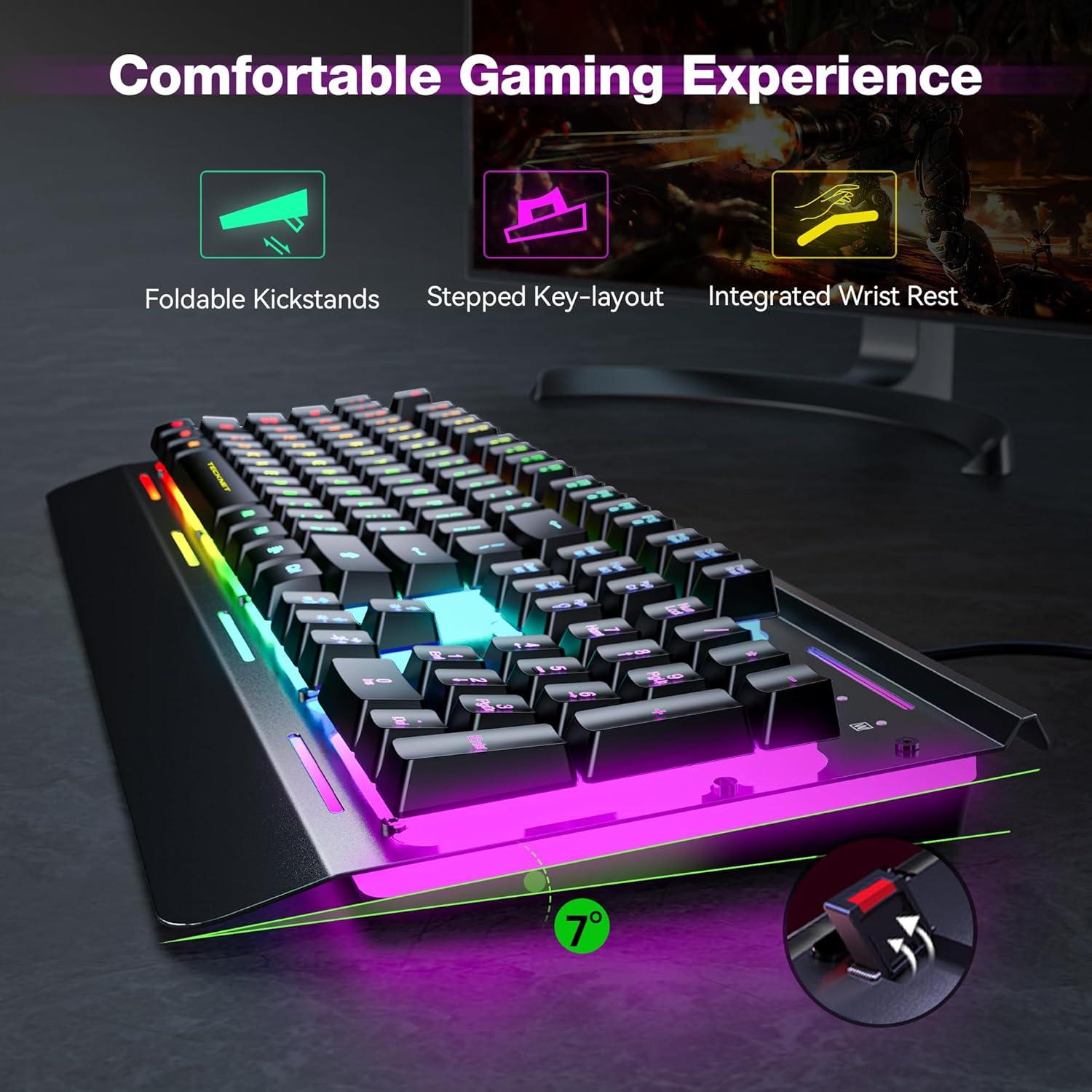 Teclado Gaming TECKNET USB Retroiluminado 7 Colores Silencioso