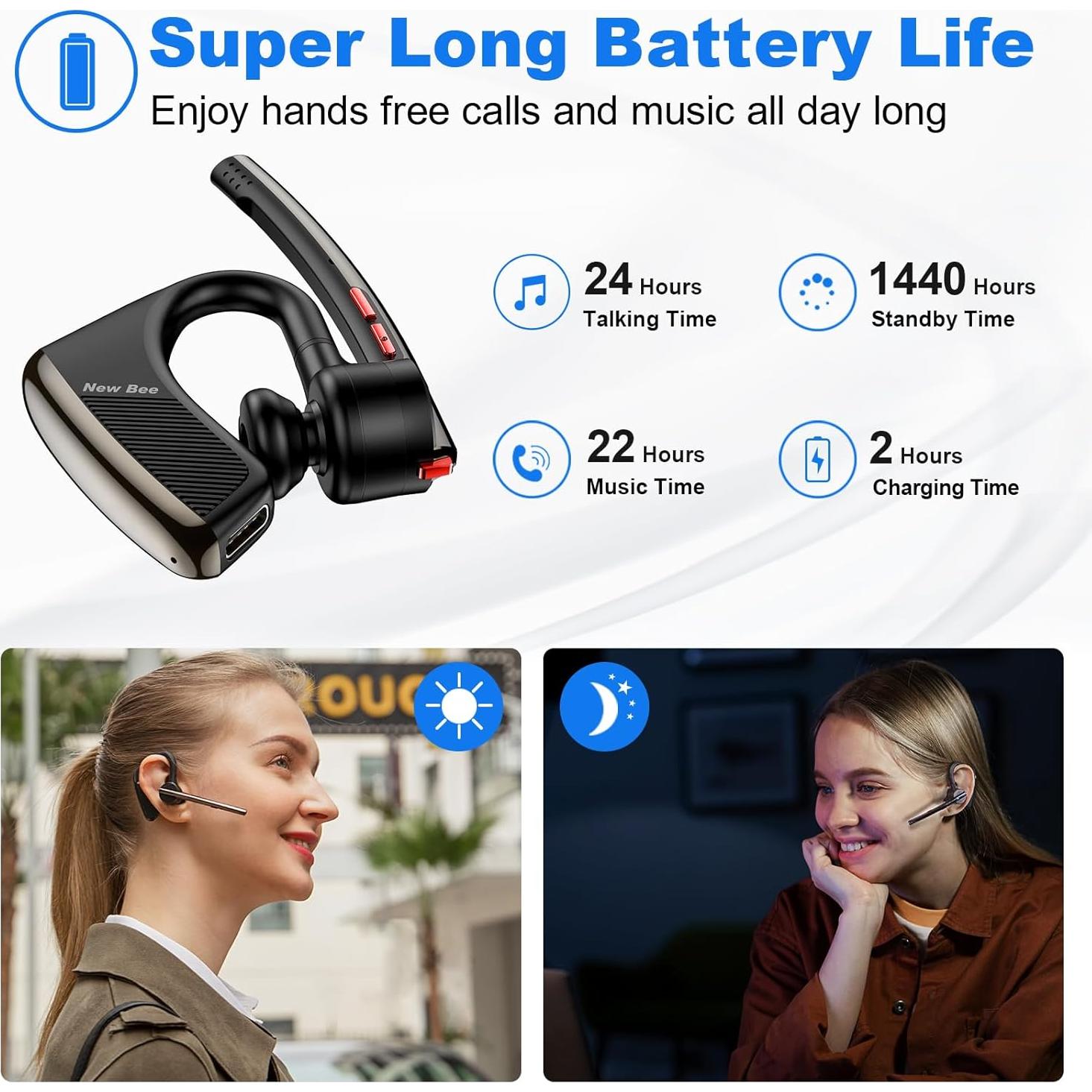 Auricular Bluetooth Inalámbrico Nuevo bee M50 24H CVC8.0 Negro