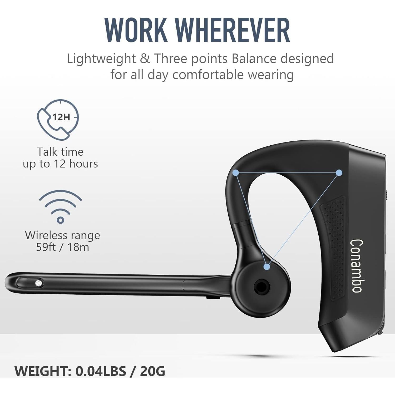 Auricular Bluetooth Conambo K21 CVC 8.0 Cancelación Ruido