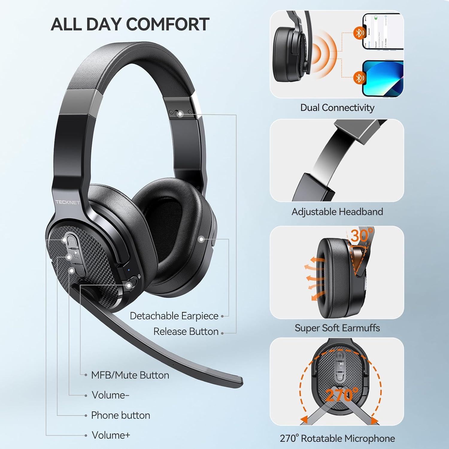 Auriculares Bluetooth TECKNET TK-HS005 con Cancelación de Ruido