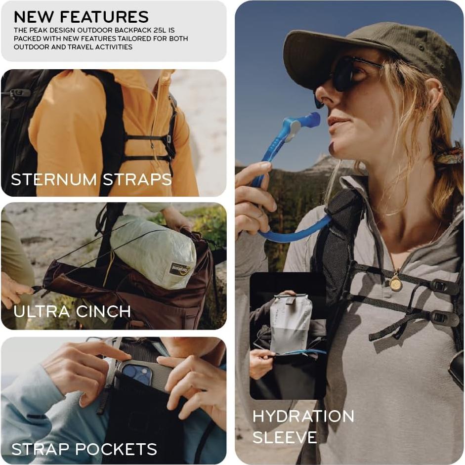 Mochila de Exterior Peak Design 25L Negra Compacta y Ligera