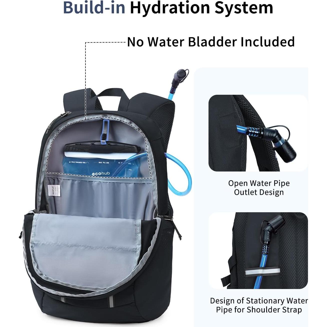 Mochila de Senderismo ECOHUB 30L Resistente al Agua Negra