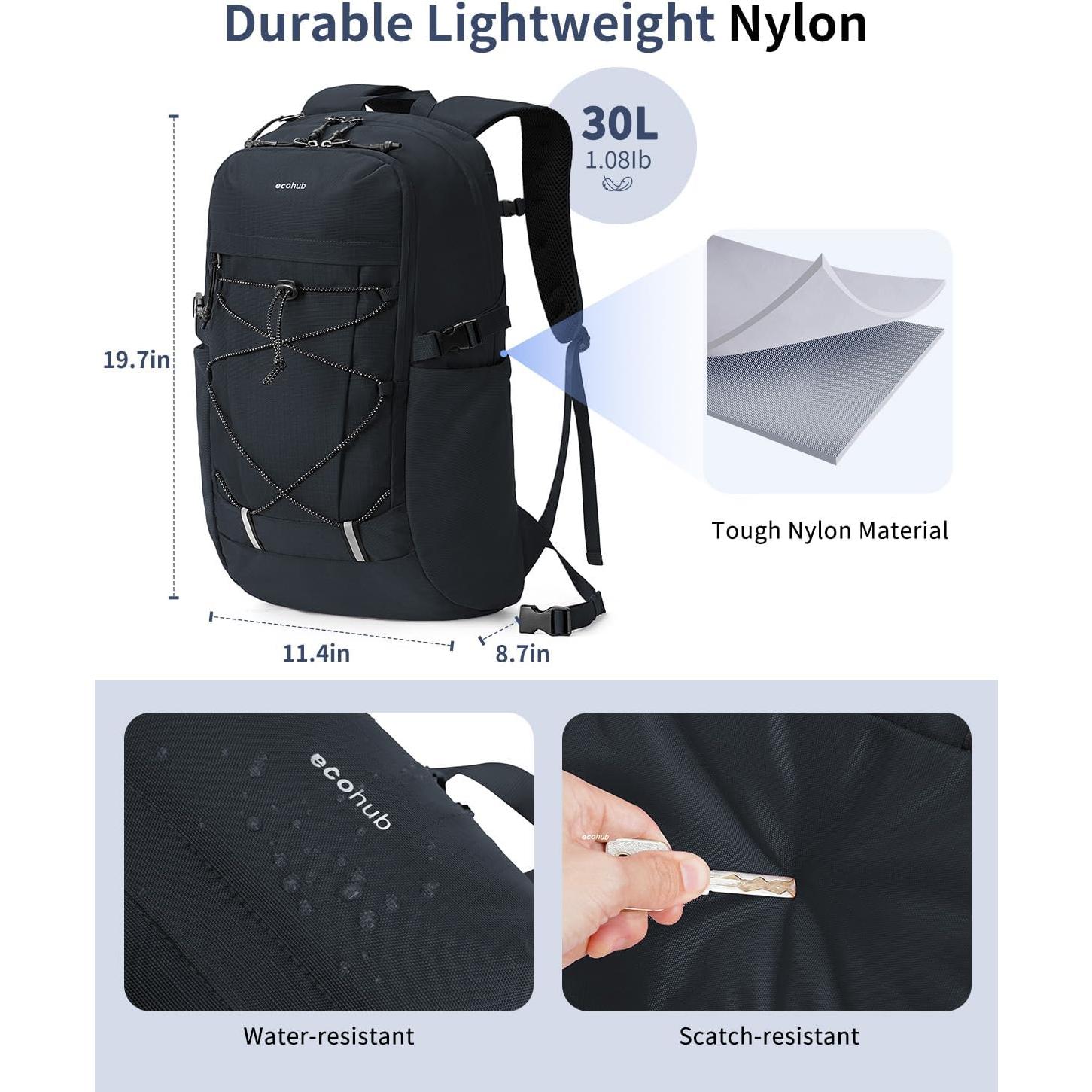 Mochila de Senderismo ECOHUB 30L Resistente al Agua Negra