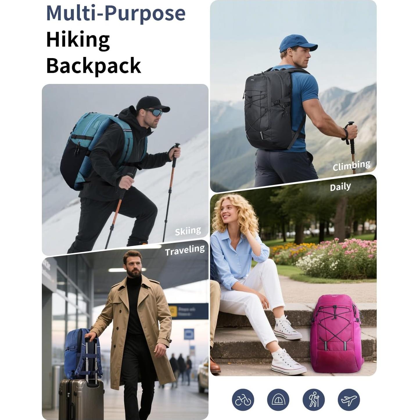 Mochila de Senderismo ECOHUB 30L Resistente al Agua Negra