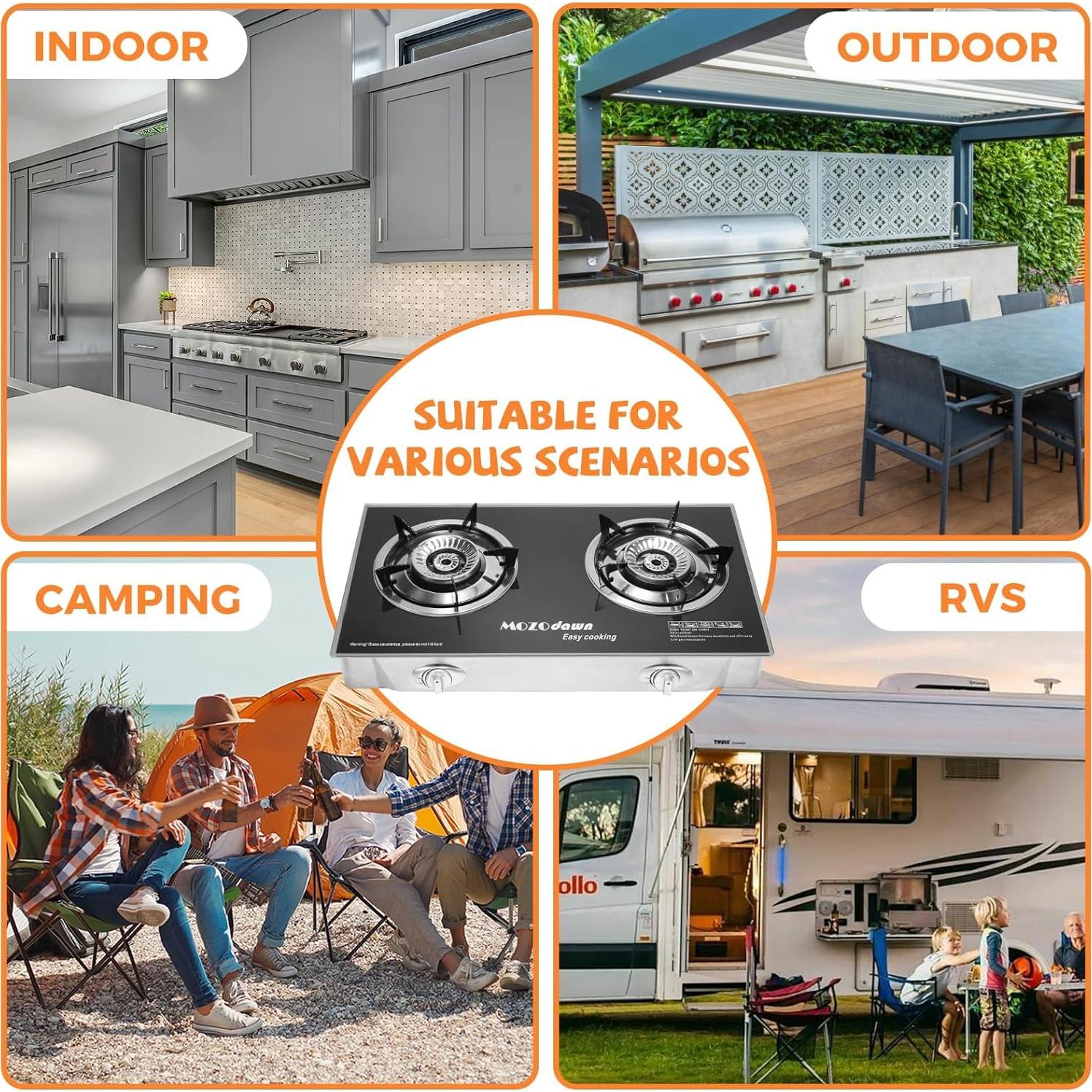 Estufa de Gas Propano 30,000 BTU MOZODAWN 2 Quemadores