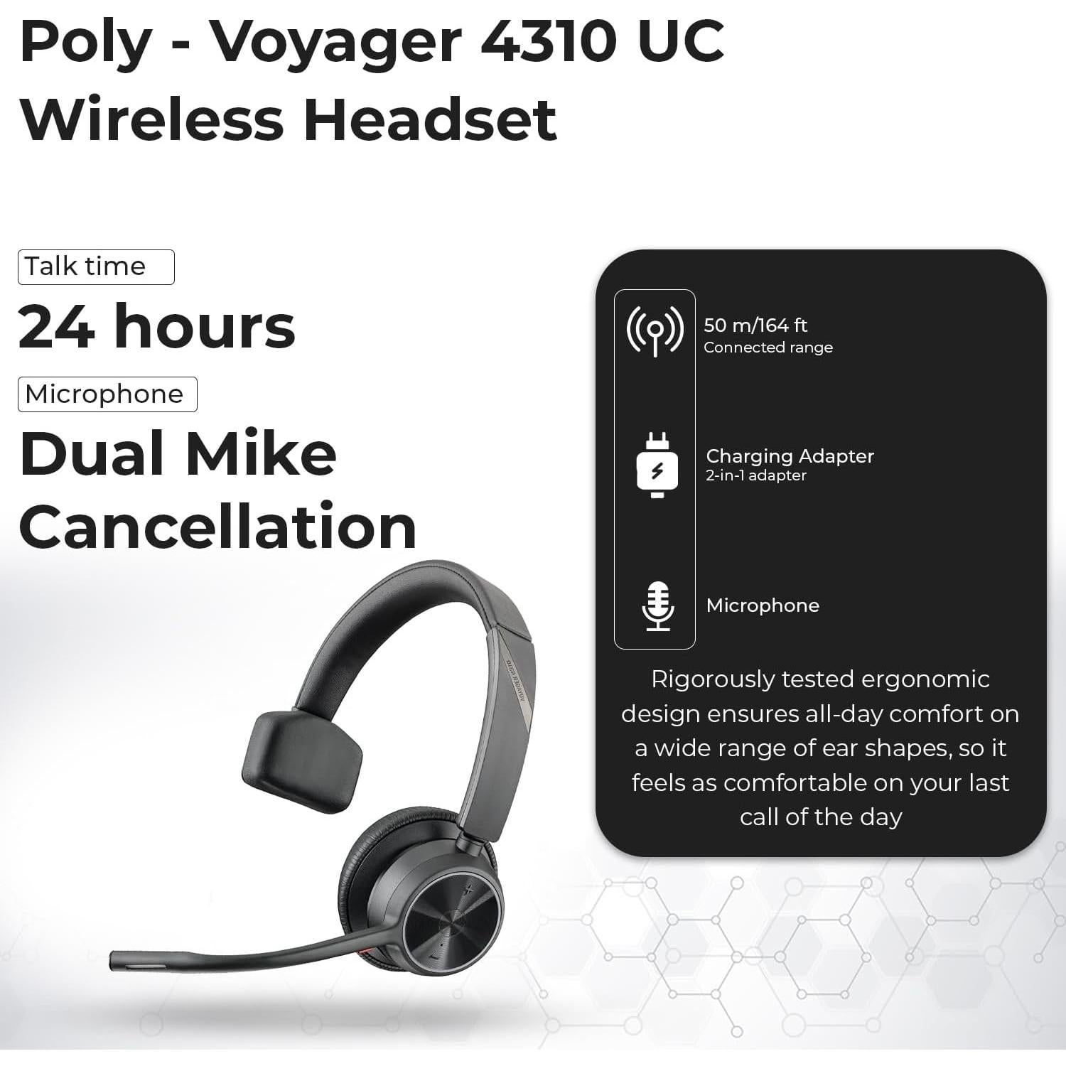 Auricular Inalámbrico Poly Voyager 4310 UC con Base de Carga