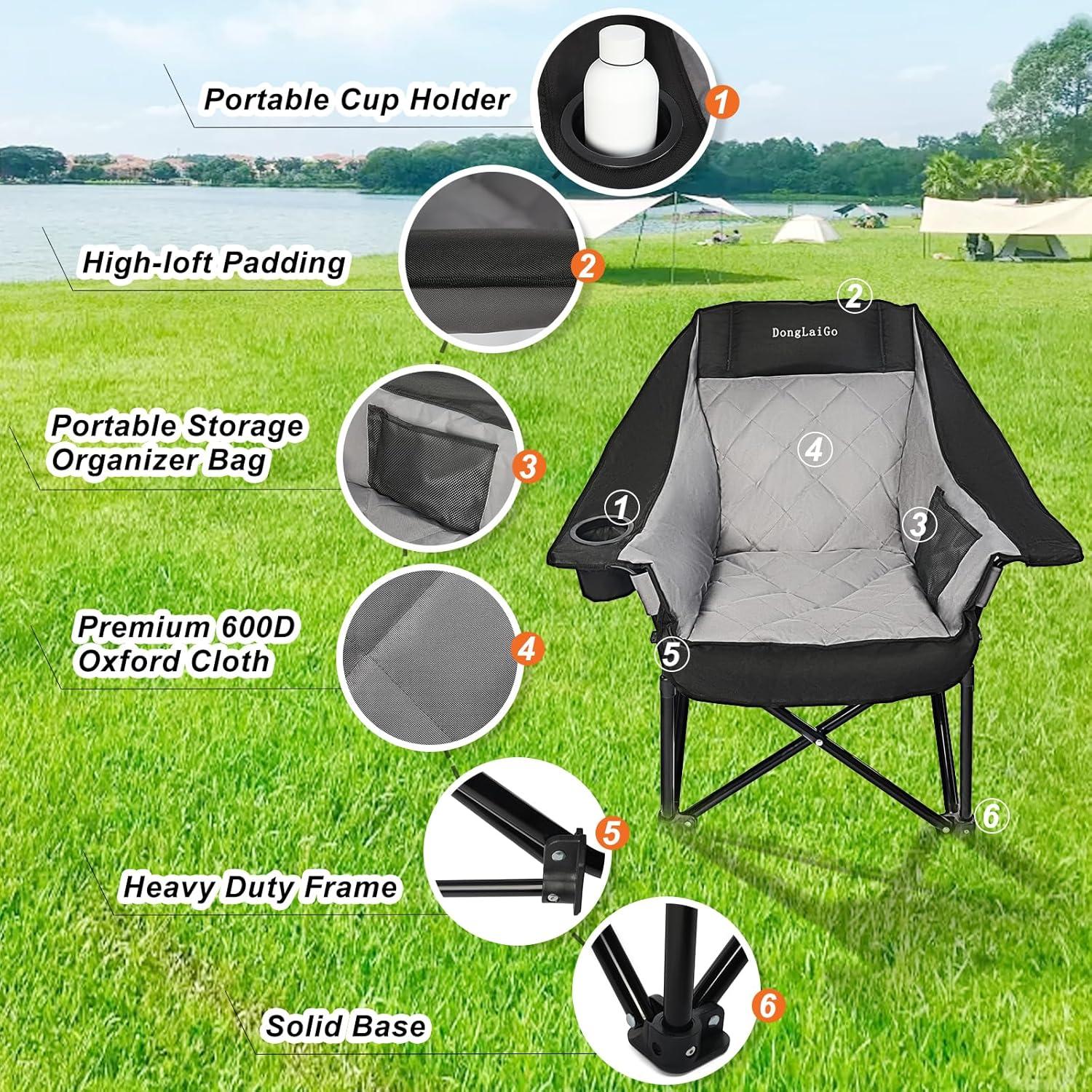 Silla de Camping Plegable DongLaiGo Gris Pizarra 181kg