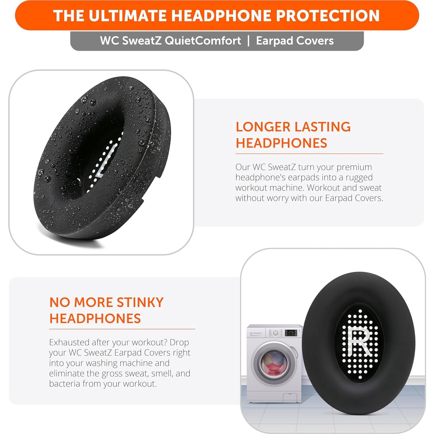 Fundas de Almohadilla WC SweatZ para Bose QuietComfort - Negro