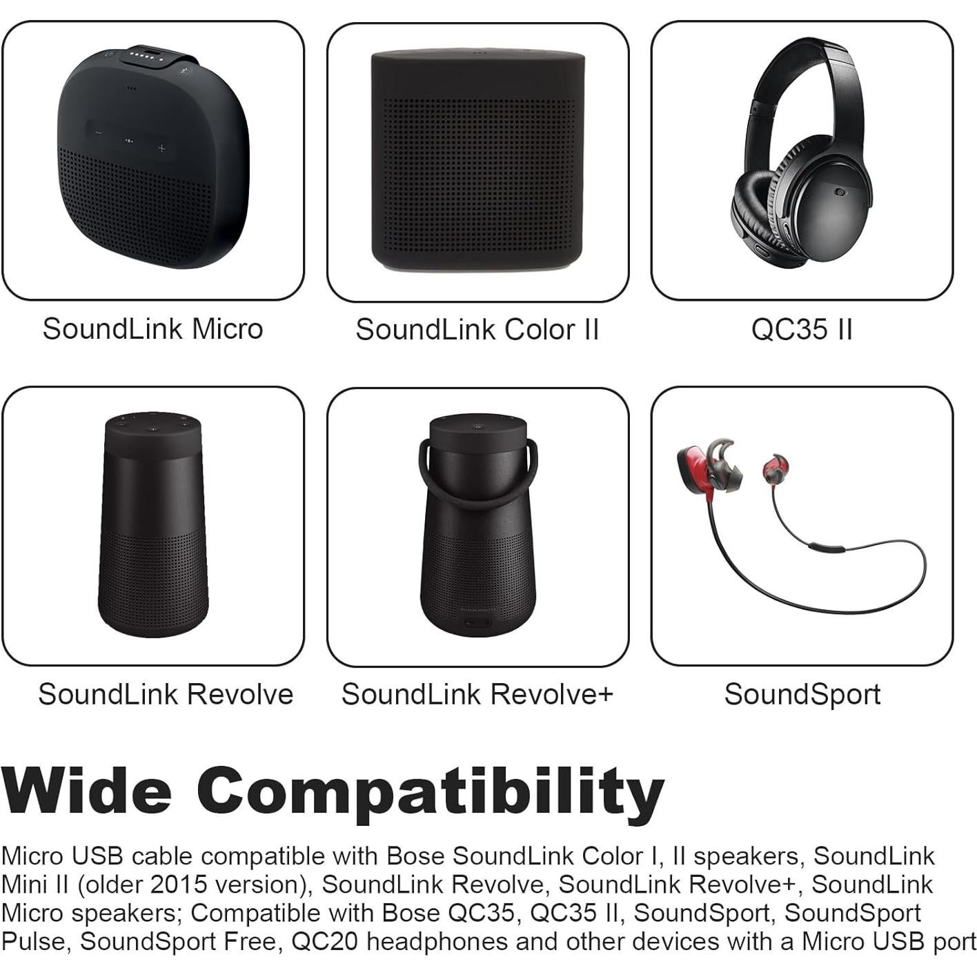 Cable de Carga Micro USB Zosvoses para Bose QC35 y QC25 - 25 cm