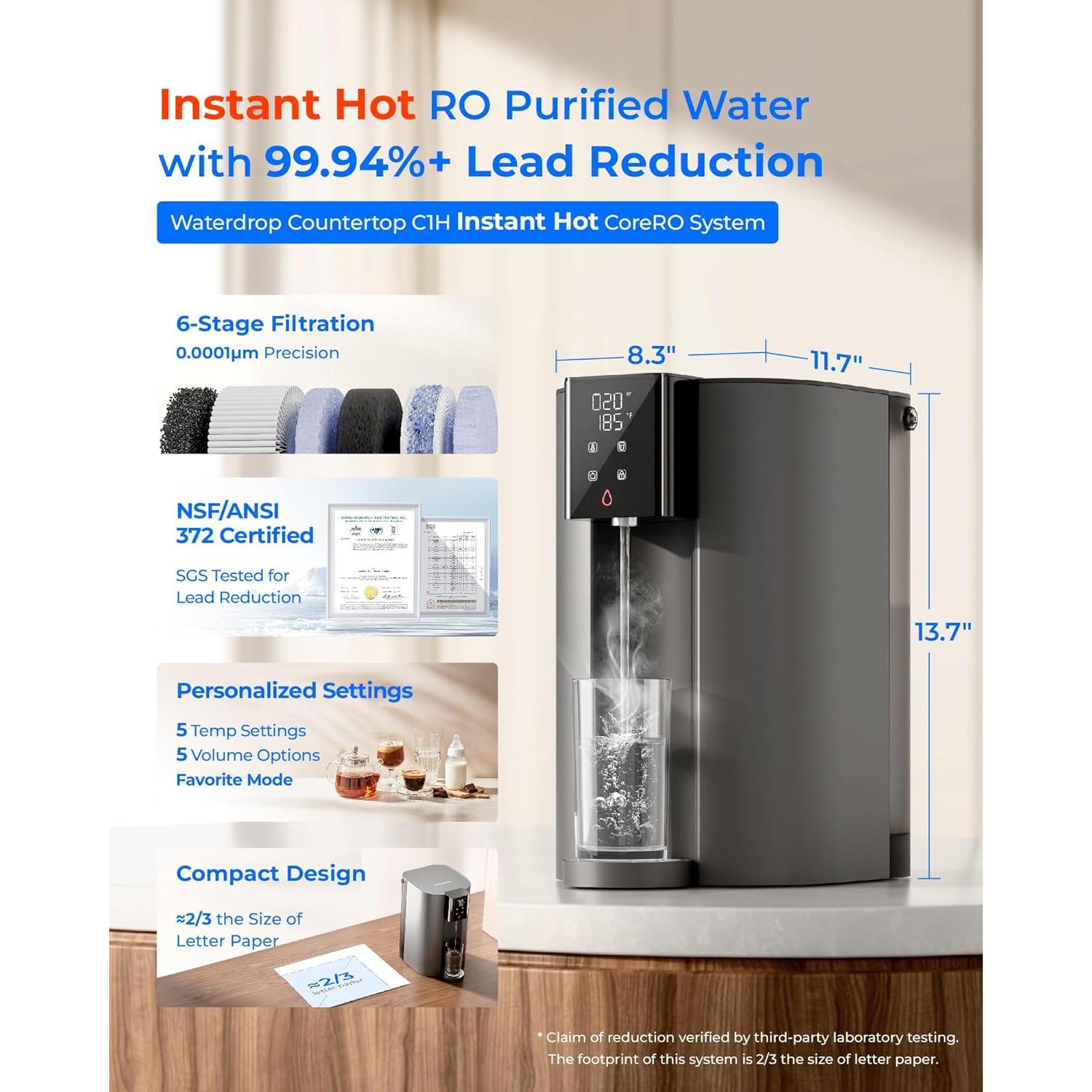 Calentador Instantáneo Waterdrop WD-C1H 6 Etapas Ósmosis Inversa