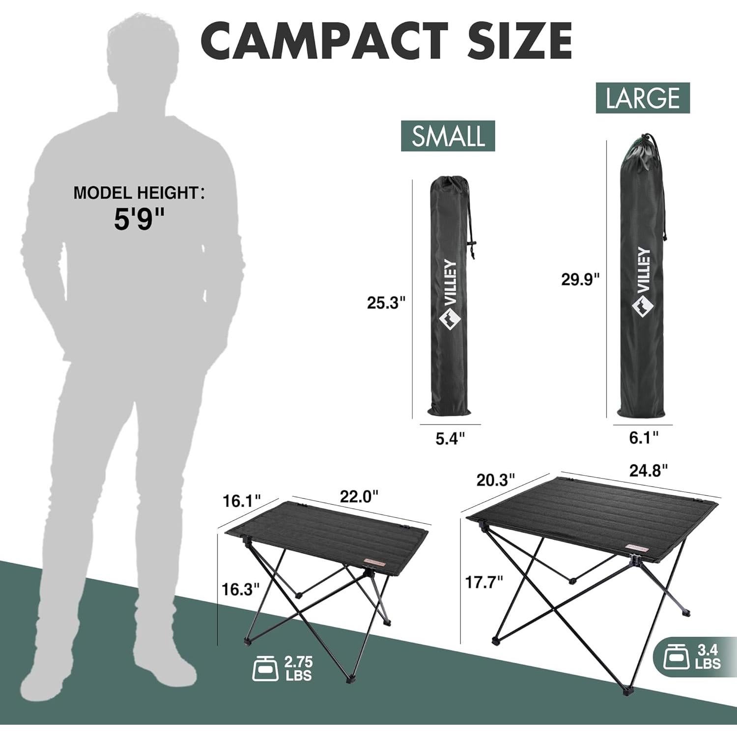 Mesa de Camping Plegable VILLEY VY133106 Negra 56 cm 1.25 kg