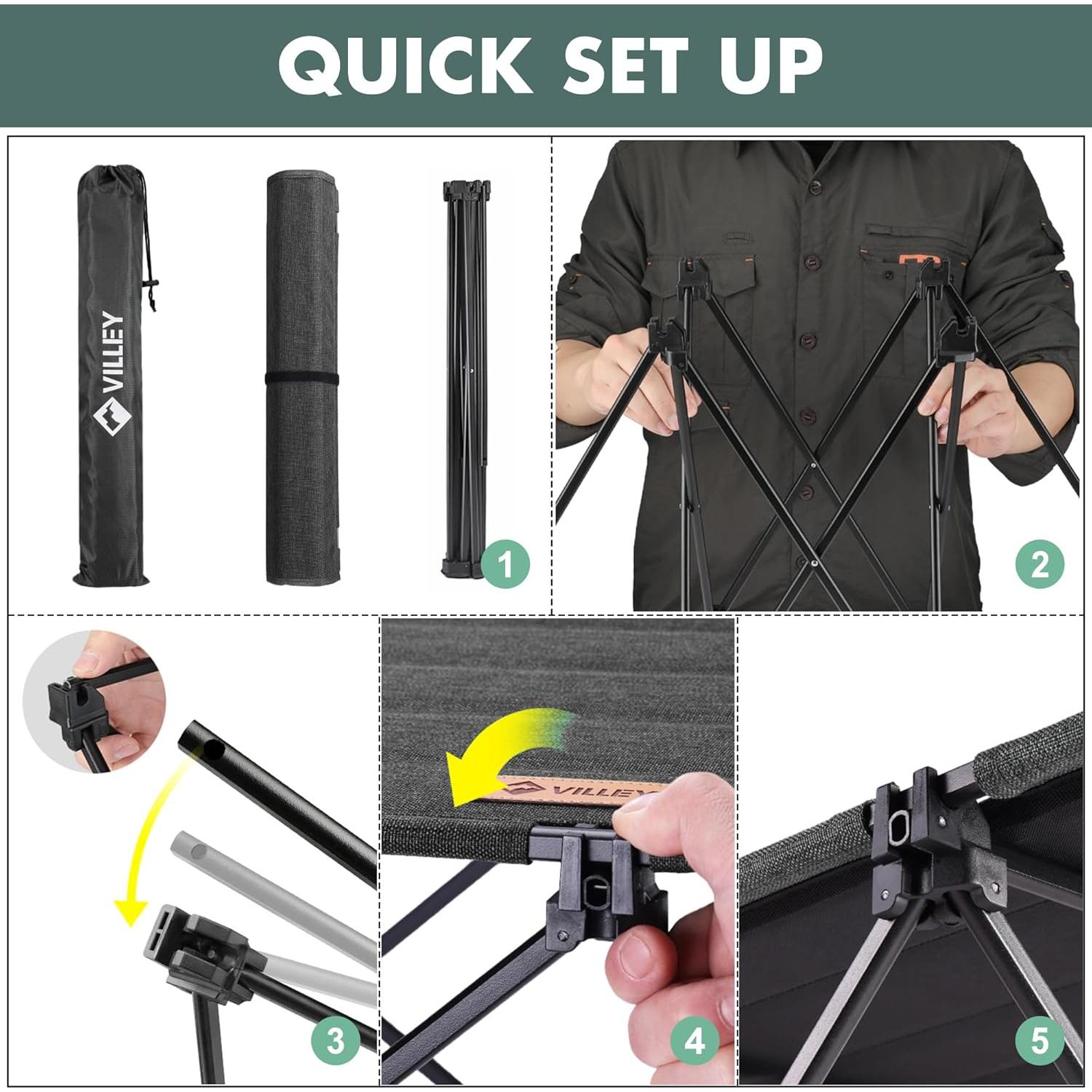 Mesa de Camping Plegable VILLEY VY133106 Negra 56 cm 1.25 kg