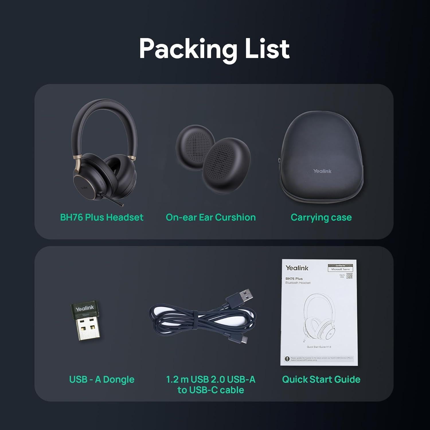 Auricular Bluetooth Yealink BH76 Plus USB-A con ANC y Micrófono