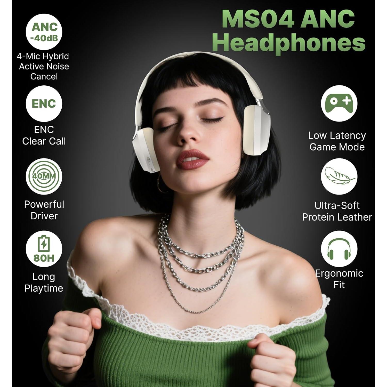 Auriculares Hmusic MS04 ANC sobre la Oreja 80H Bluetooth 5.3