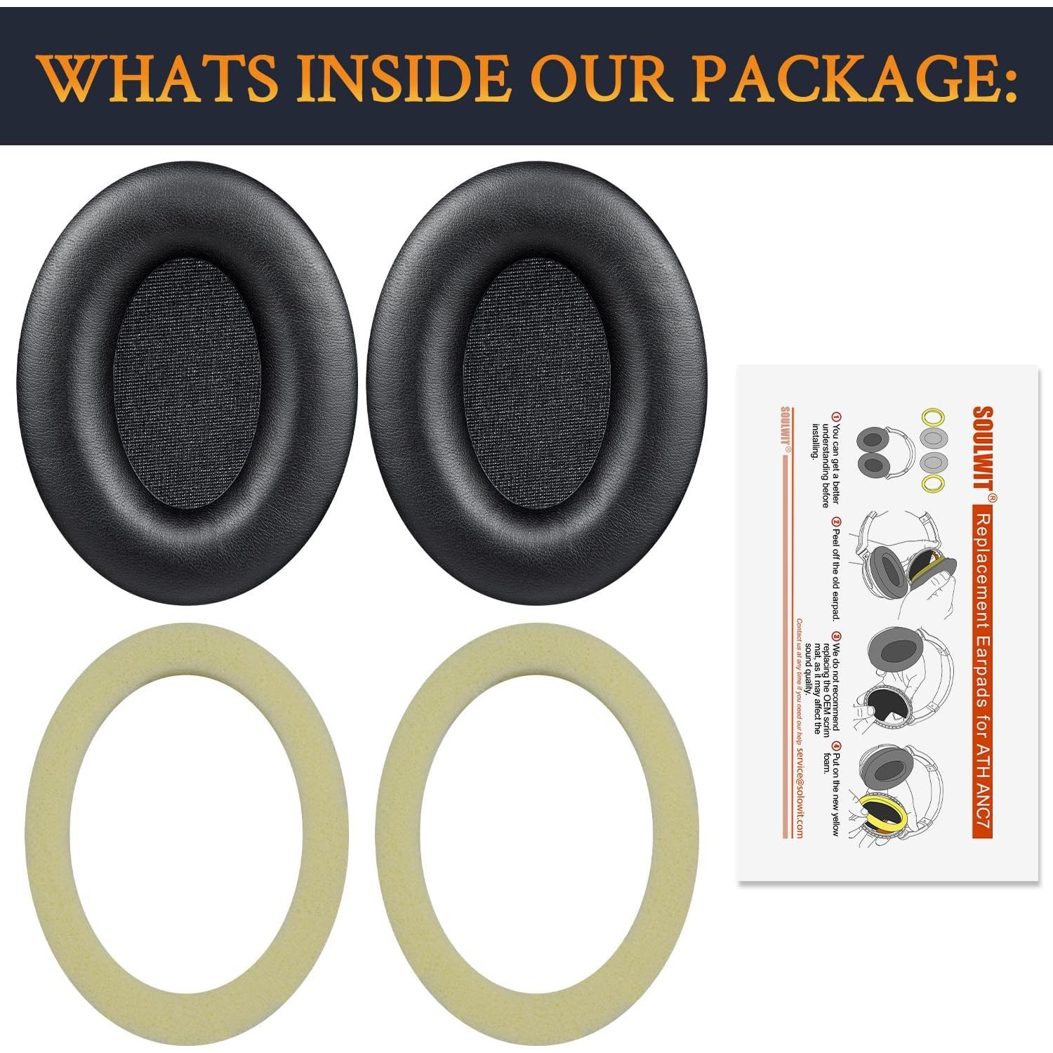 Almohadillas de Repuesto SOULWIT para Auriculares Audio-Technica ATH-ANC7/ANC7B - Cuero de Proteína y Espuma Densa