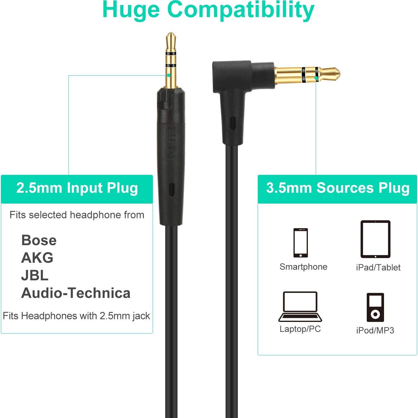 Cable de Audio Aux Mr Rex 2m 3.5mm a 2.5mm para Bose/JBL