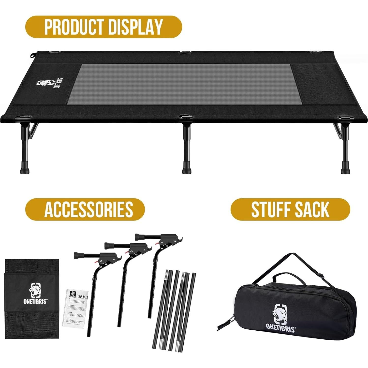 Cama Elevada para Perros OneTigris Mediana Negra, Antideslizante