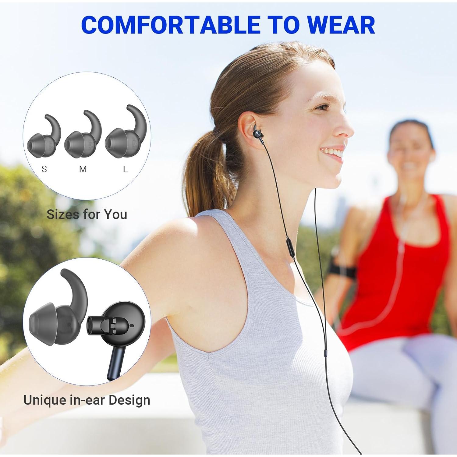 Auriculares con cable ASKUBSKU 3.5mm con micrófono, Negro