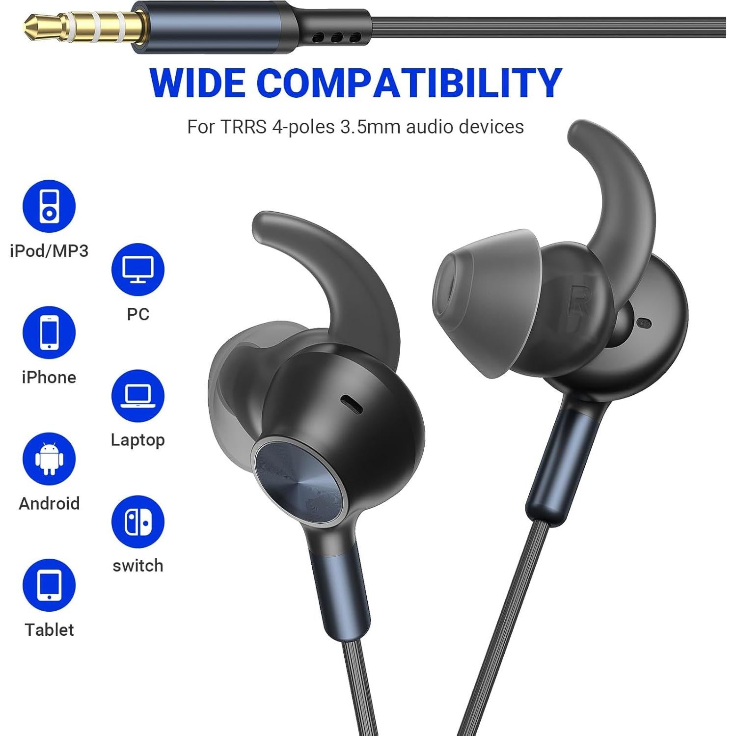 Auriculares con cable ASKUBSKU 3.5mm con micrófono, Negro