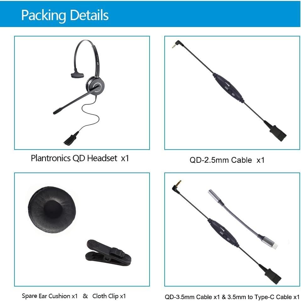 Auricular Plantronics VT6932 QD 3.5mm y USB-C con micrófono