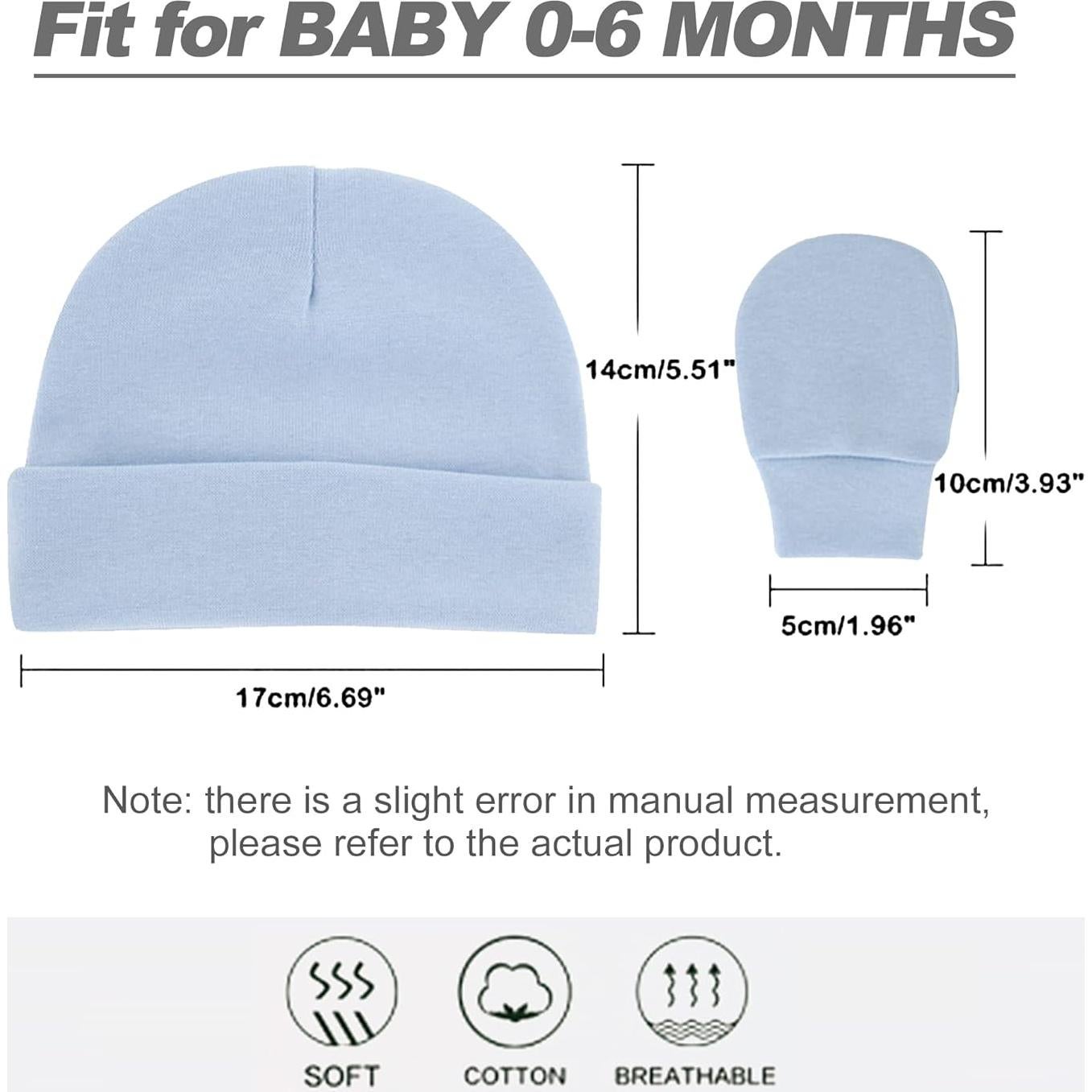 Conjunto Gorro y Manoplas Bebé UTTPLL Algodón 0-6 Meses