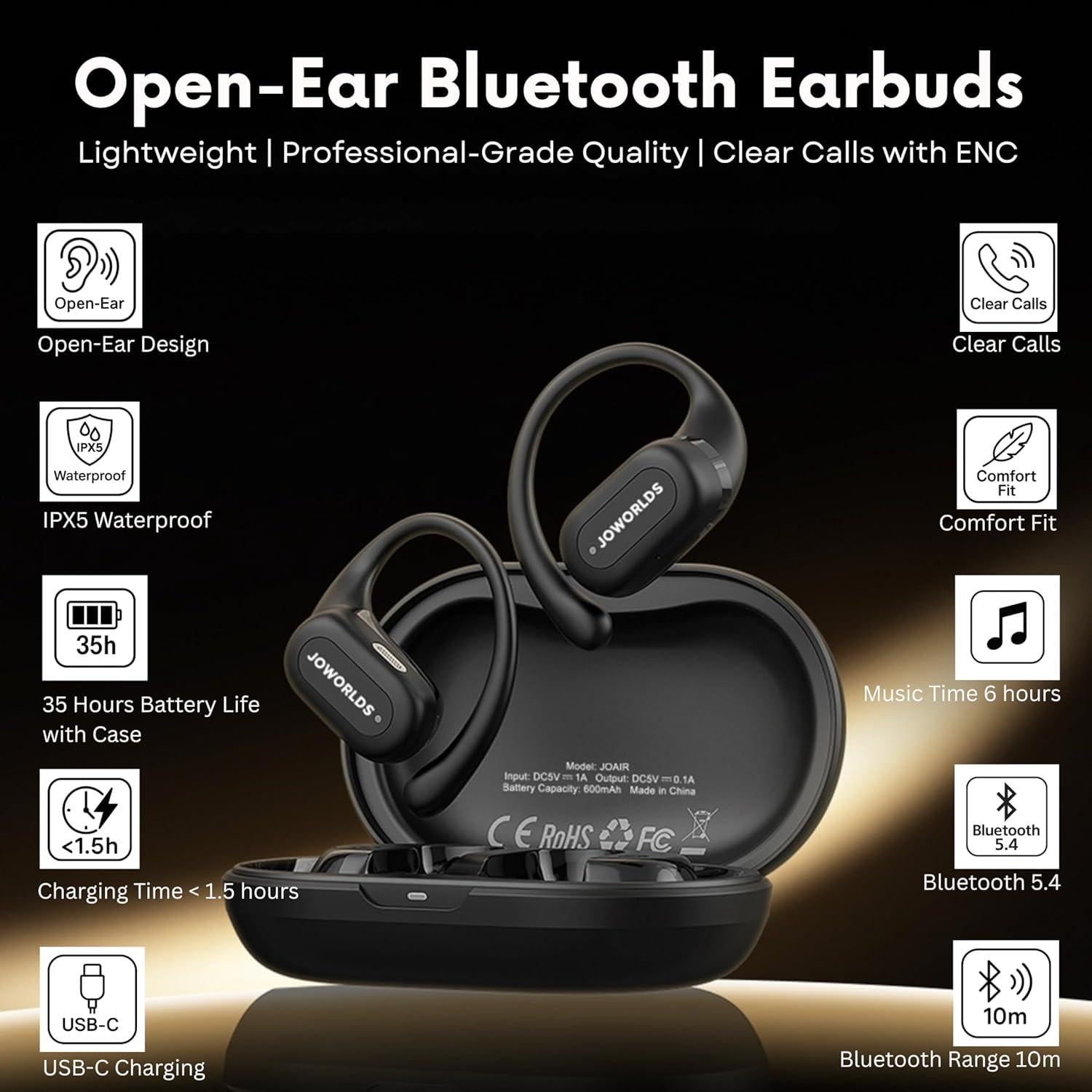 Auriculares Bluetooth JOWORLDS JOAIR Conducción Abierta IPX5 35h