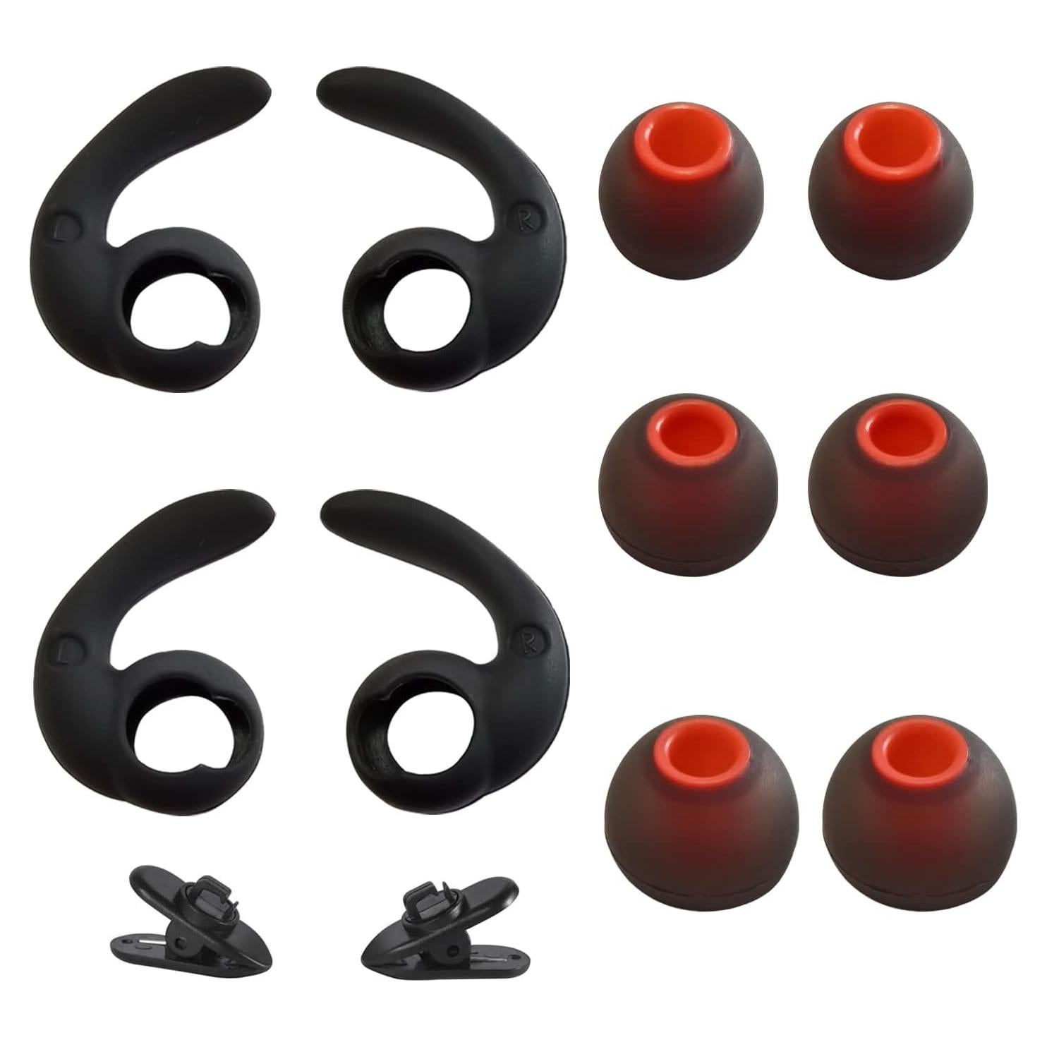 Universal Earhooks Ear Fins, Replacement Earbuds Tips, Silicone Tips - 3 Pairs Each, 2 Cord Clip