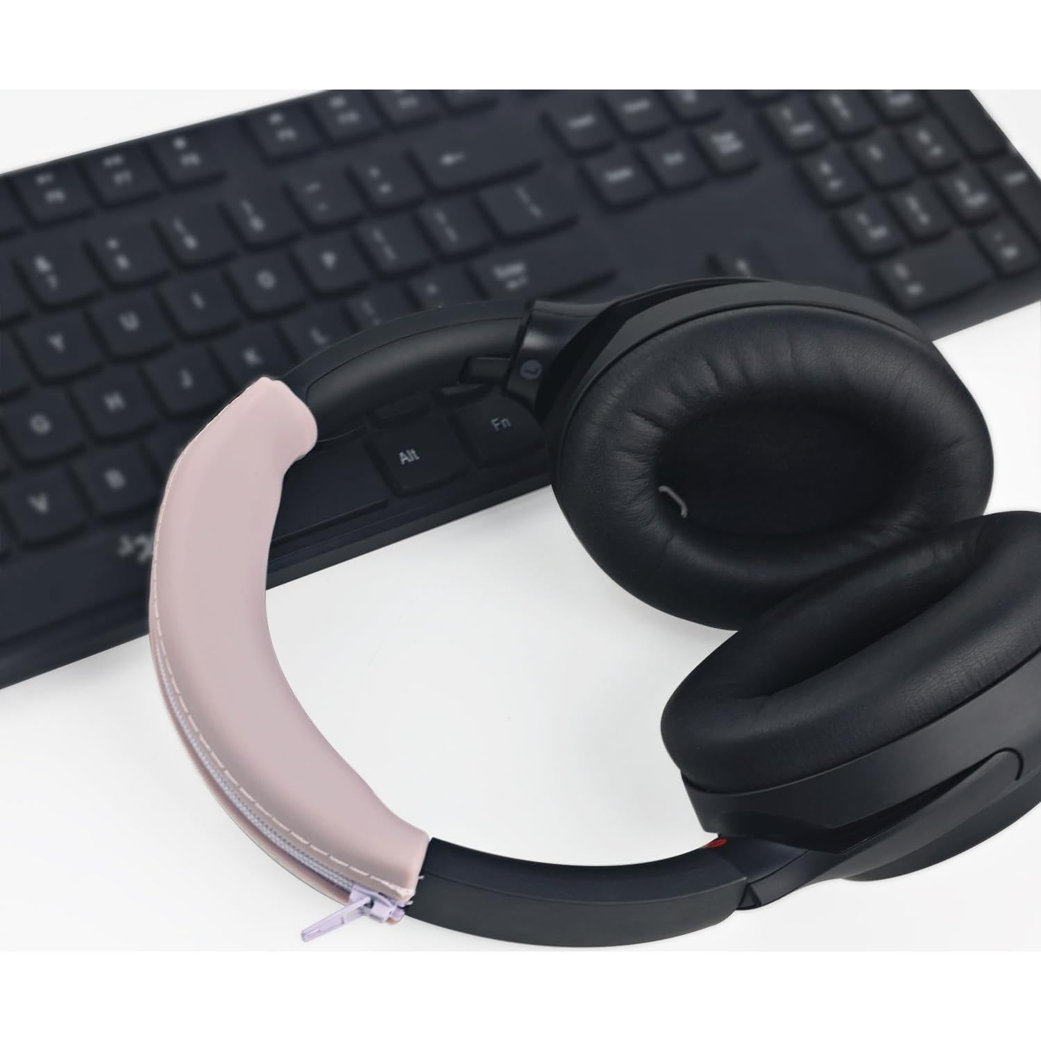 Adhiper Silicone Sweat Headband Cover for Sony WH-1000XM4, WH-CH720N, WH-XB910N, ULT WEAR, Washable Zipped Dustproof Headband Cover Protector for Soundcore Space Q45, Life Q30 & Q20 (Smoky Pink)