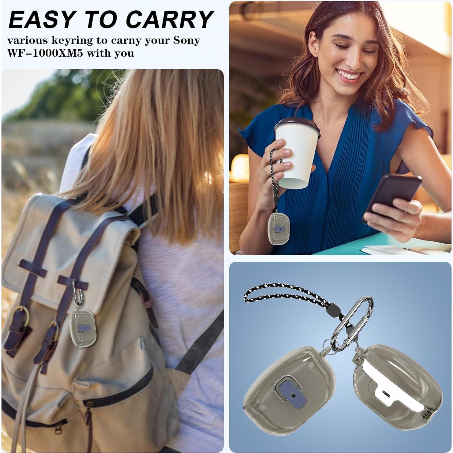 Funda TPU para Sony WF-1000XM5 con mosquetón y cordón