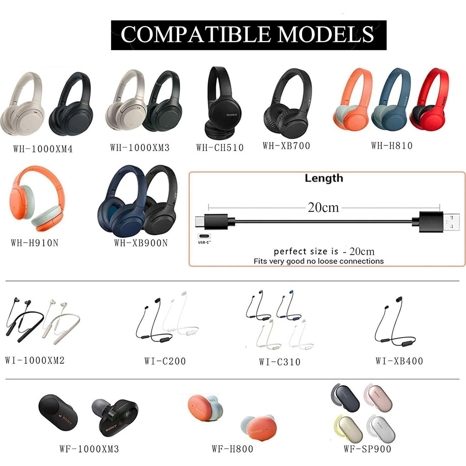 Cable de Carga Tipo-C 20cm Sqrgreat para Auriculares Sony y Bose