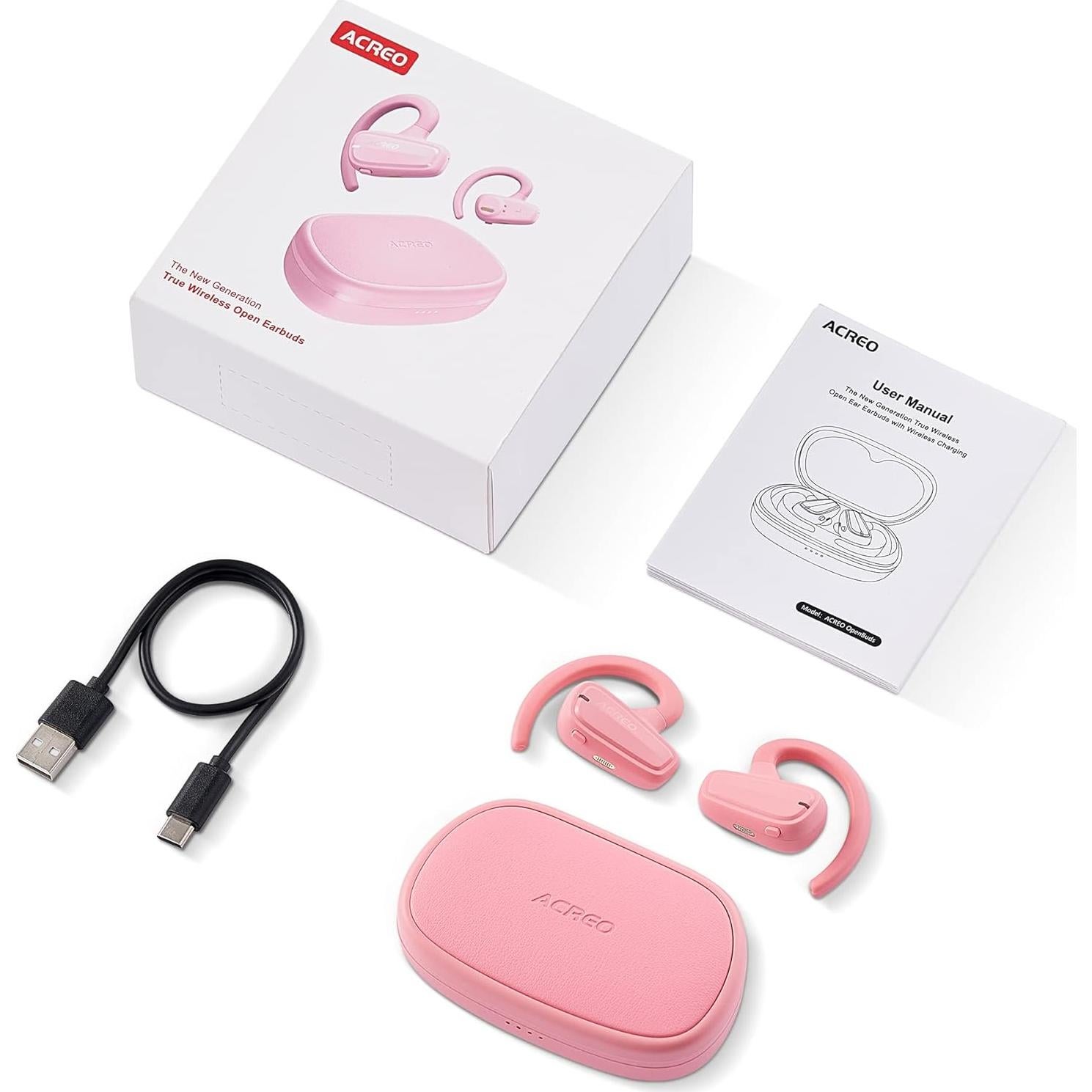 Auriculares Inalámbricos ACREO OpenBuds Rosa IPX7 18h Batería
