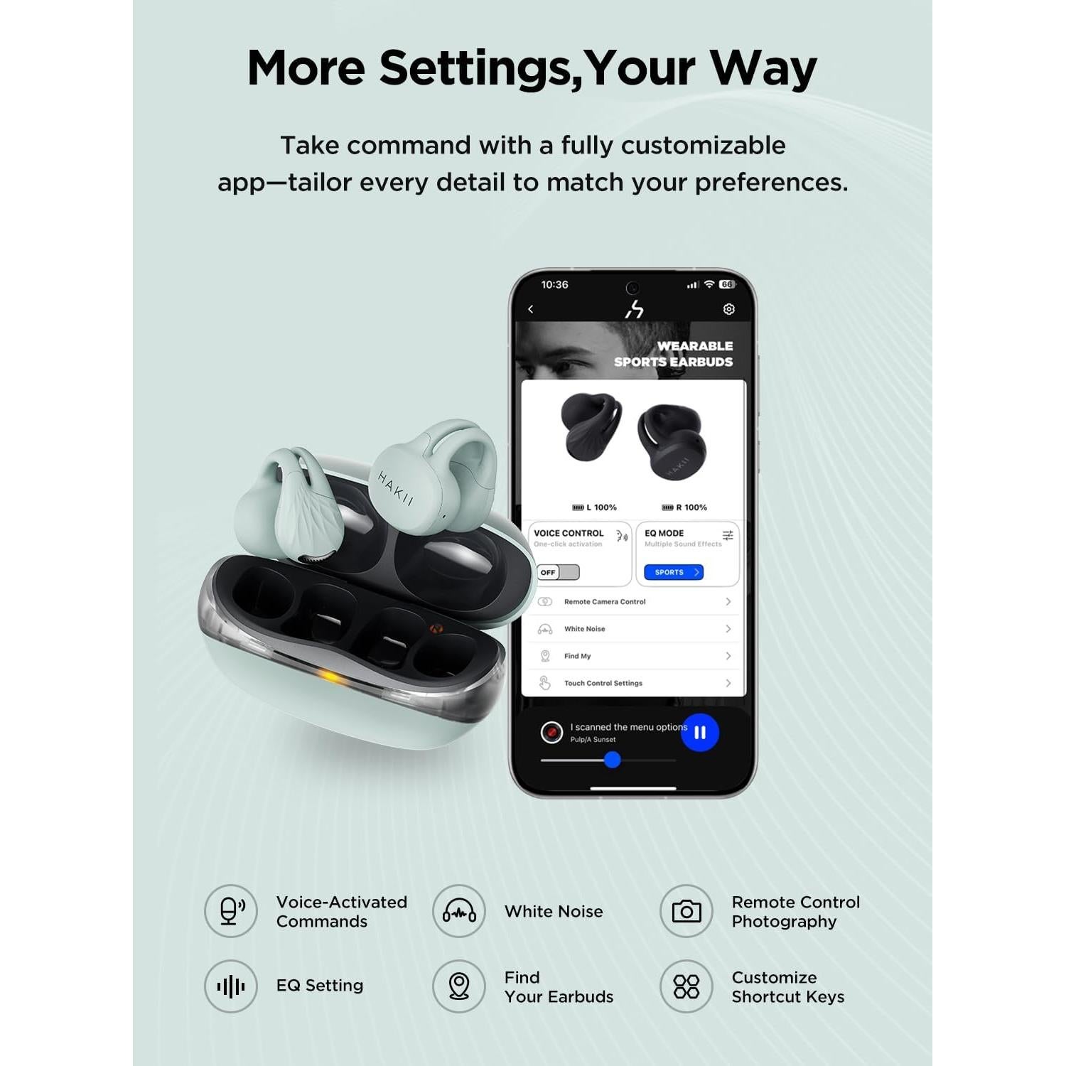 Auriculares Inalámbricos HAKII LINK-G Verde, Bluetooth 5.4, IPX5