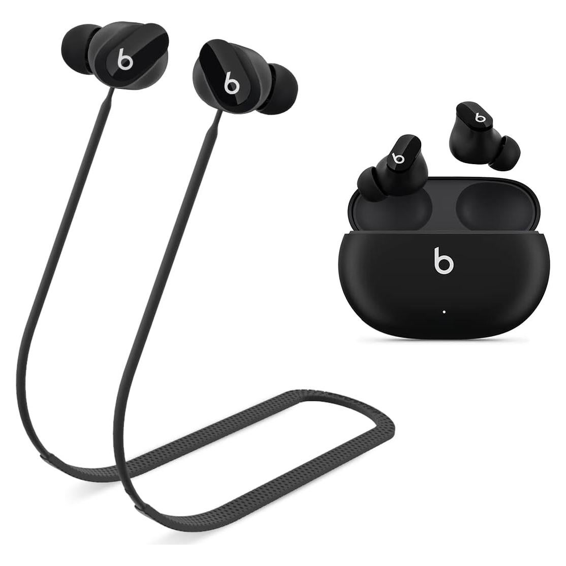 Anti-Lost Strap for Beats Studio Buds, Sports Anti-Slip Soft Silicone Lanyard Accessories Compatible with Beats Studio Buds Bluetooth Headphones Neck Rope Cord (Black)