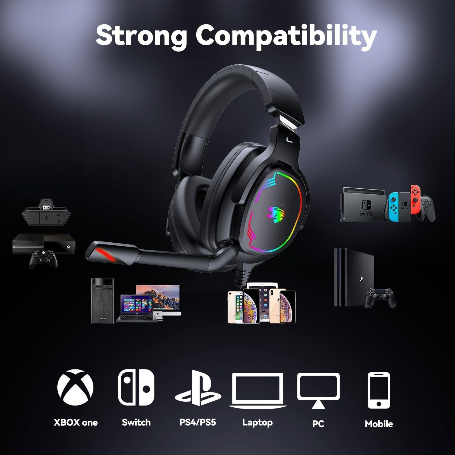 Auriculares Gaming Jimonyer A82-1 con Sonido Surround 50mm