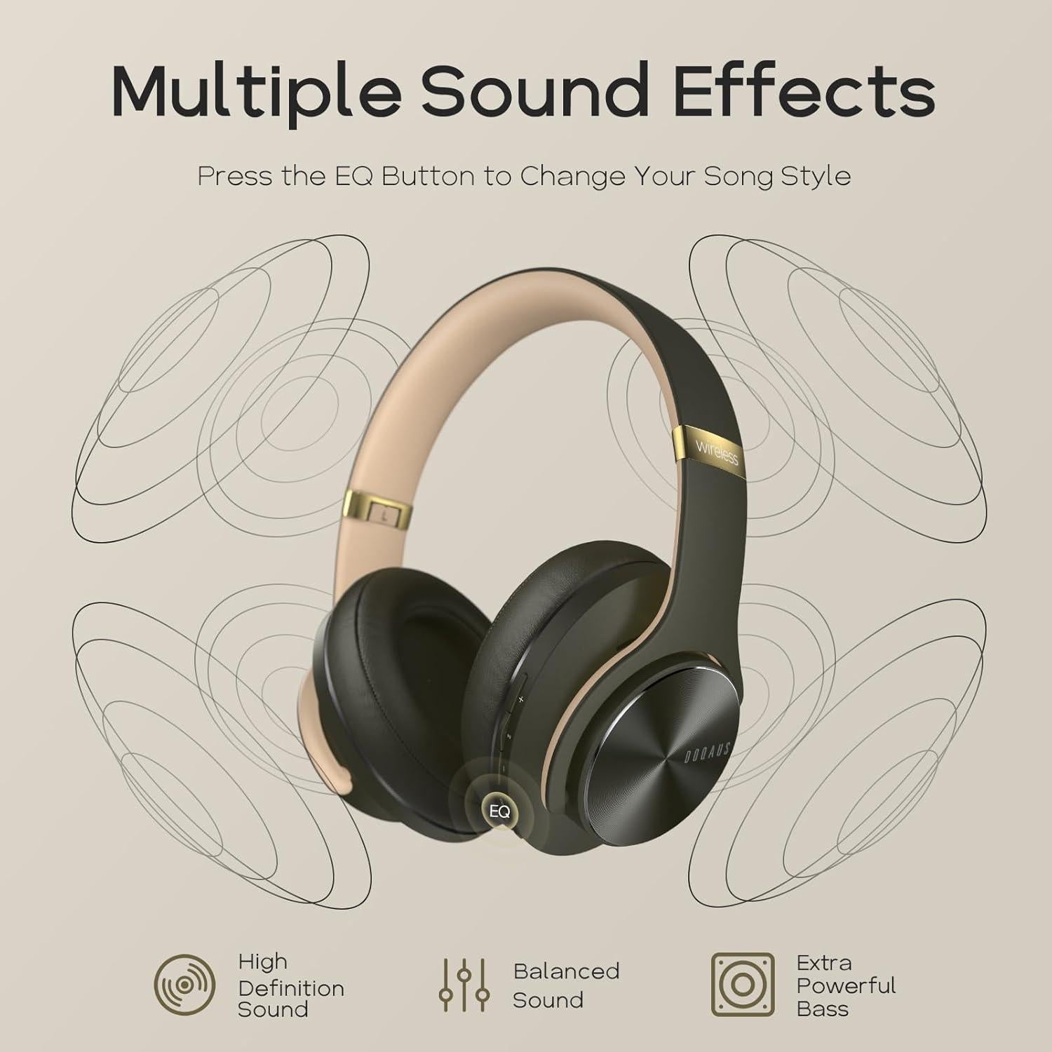 Auriculares Bluetooth DOQAUS VIDA 3, 90H, HiFi, ANC, Verde