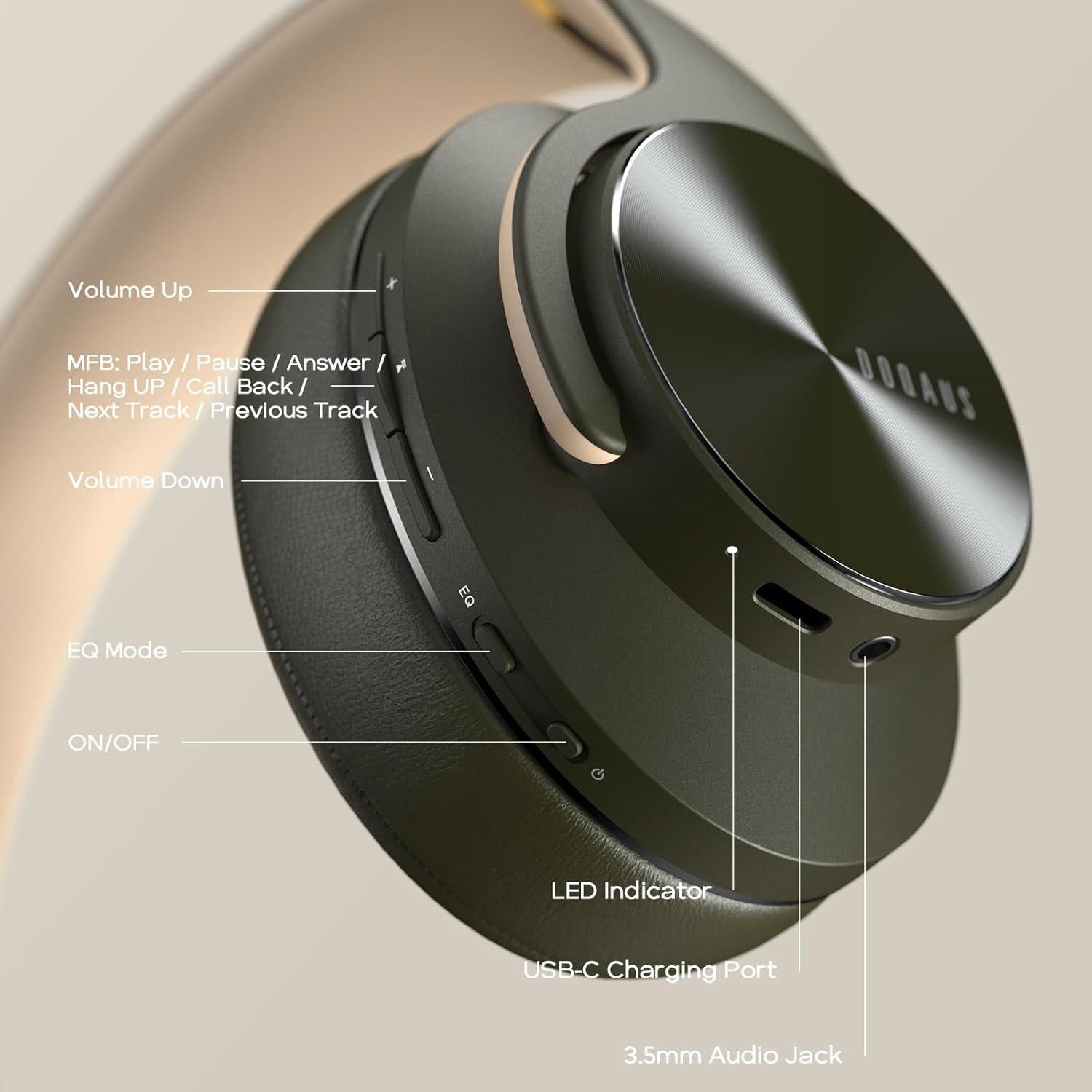 Auriculares Bluetooth DOQAUS VIDA 3, 90H, HiFi, ANC, Verde