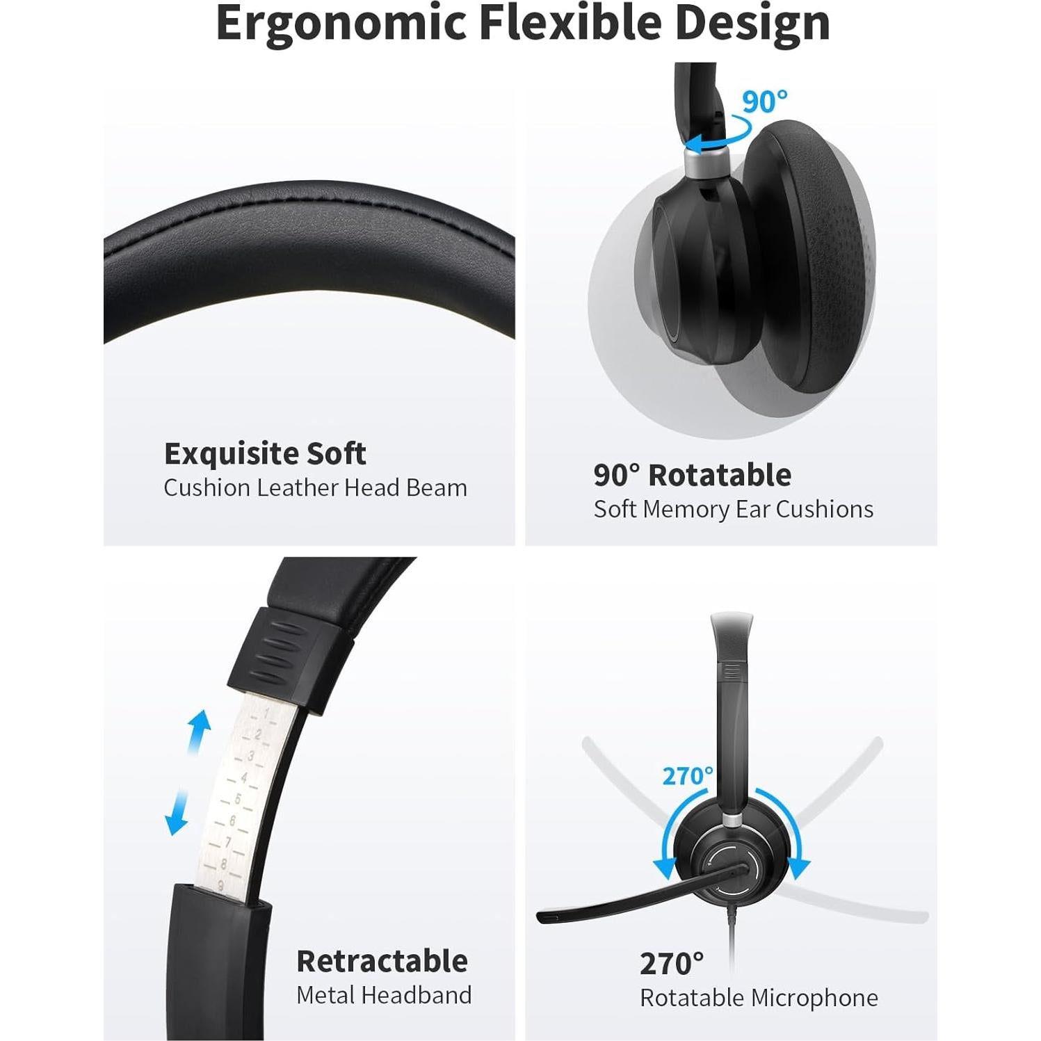 Auriculares USB JabNecter BH708AB con micrófono y cancelación de ruido