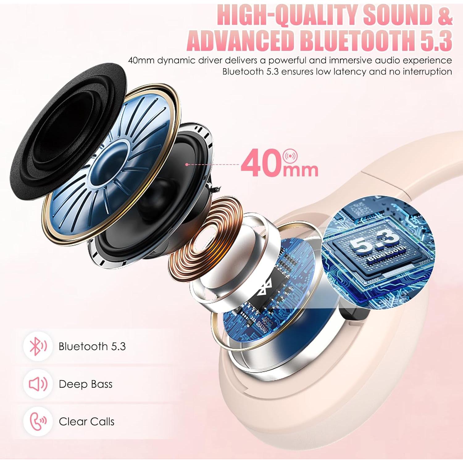 Auriculares Inalámbricos TANKASE DJ16 Rosa con ANC 100H