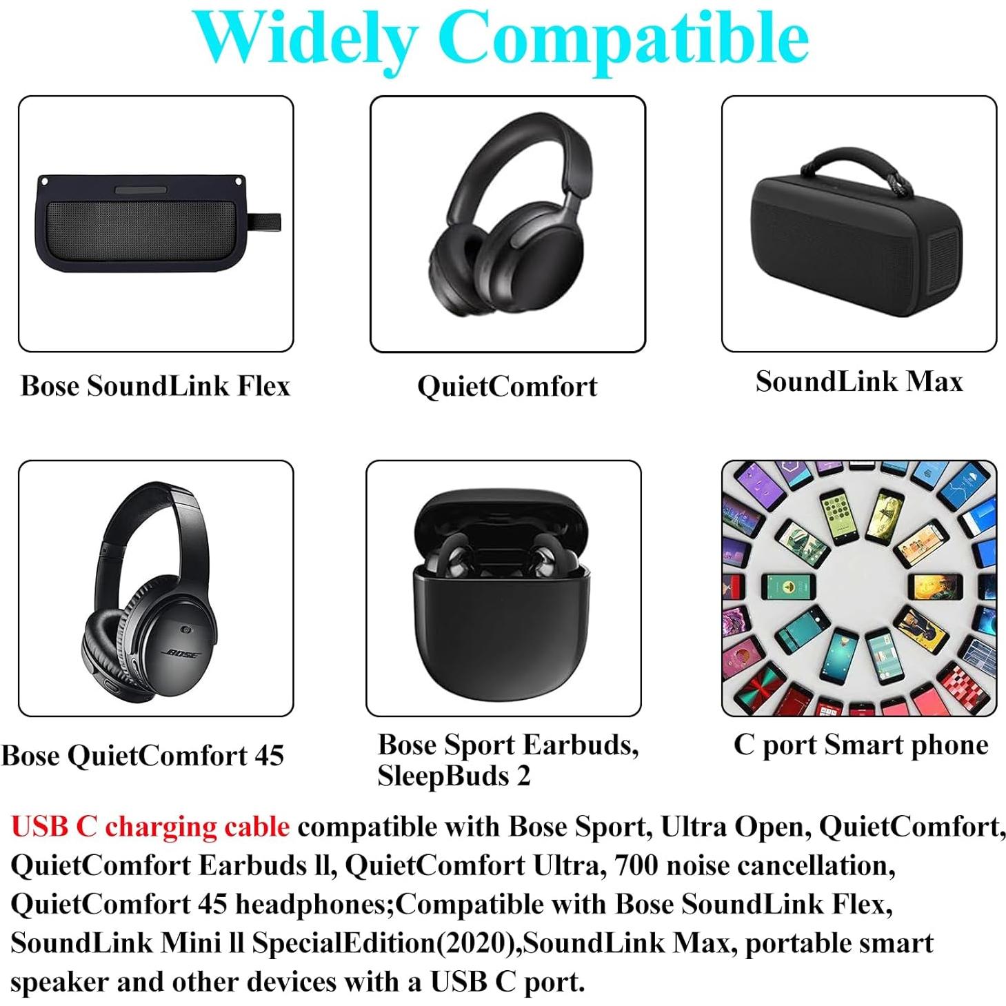 Cable de carga rápida USB C Opligevo 30cm para auriculares Bose