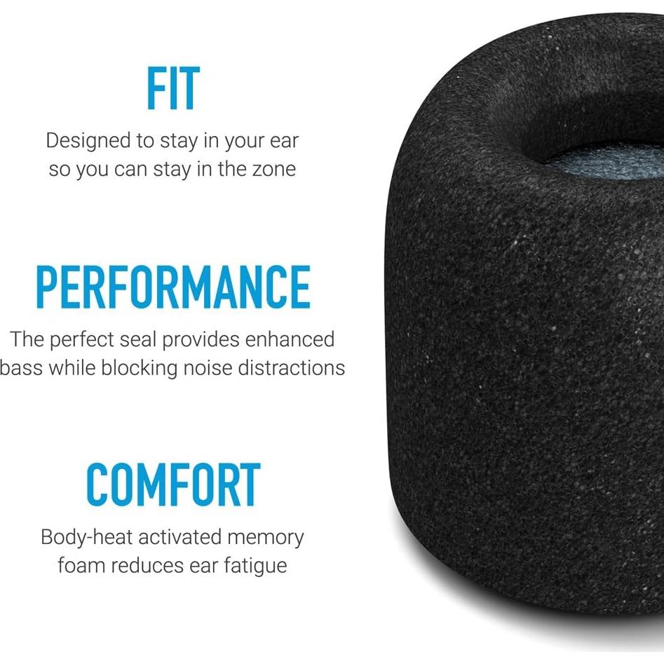 Comply Sport Pro Sx-500 Memory Foam Earphone Tips with SweatGuard, Secure Fit Replacement Earbud Tips for Active Lifestyle (Large, 3 Pairs), Black (19-50221-11)