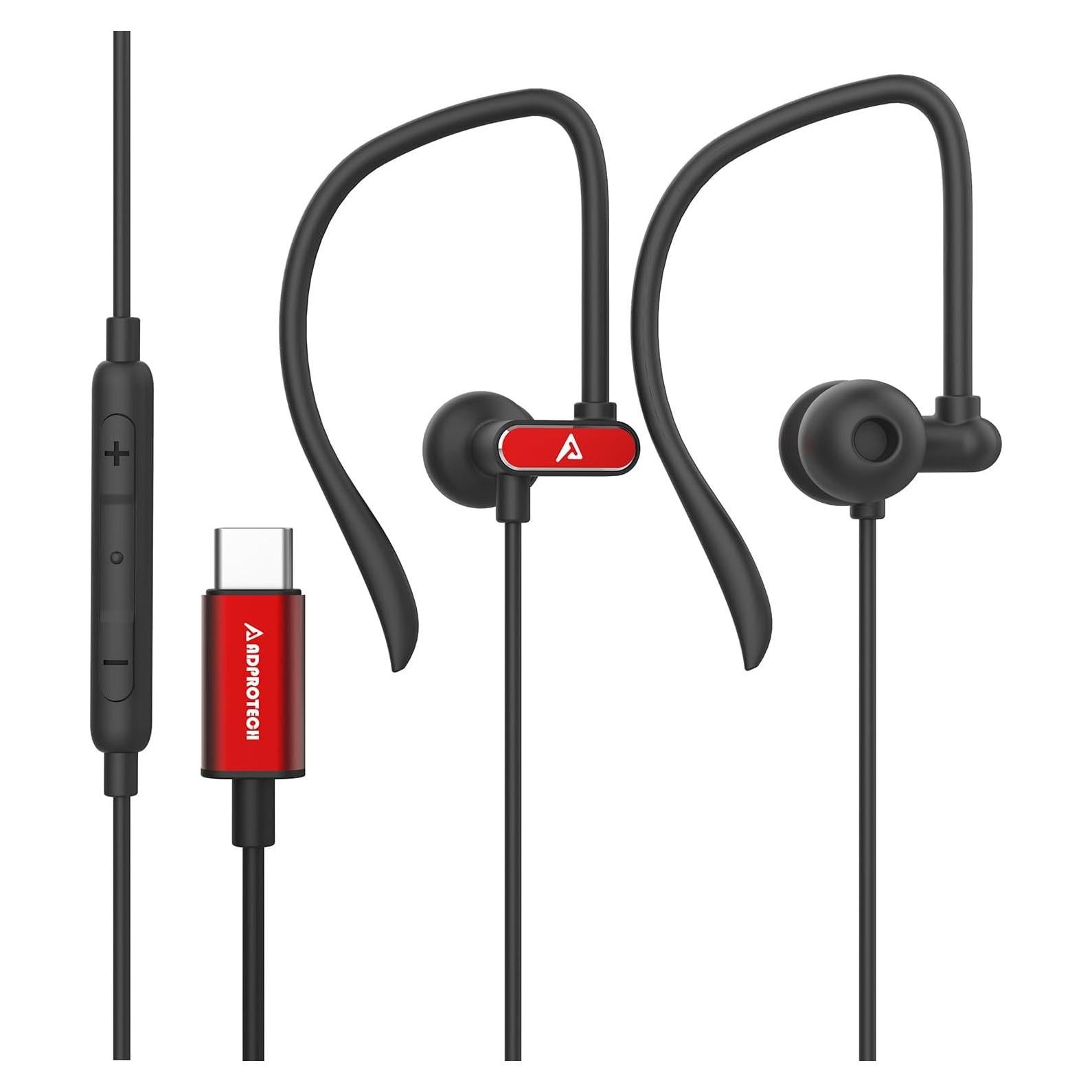Auriculares USB C Percheron A0202013 con micrófono, rojos