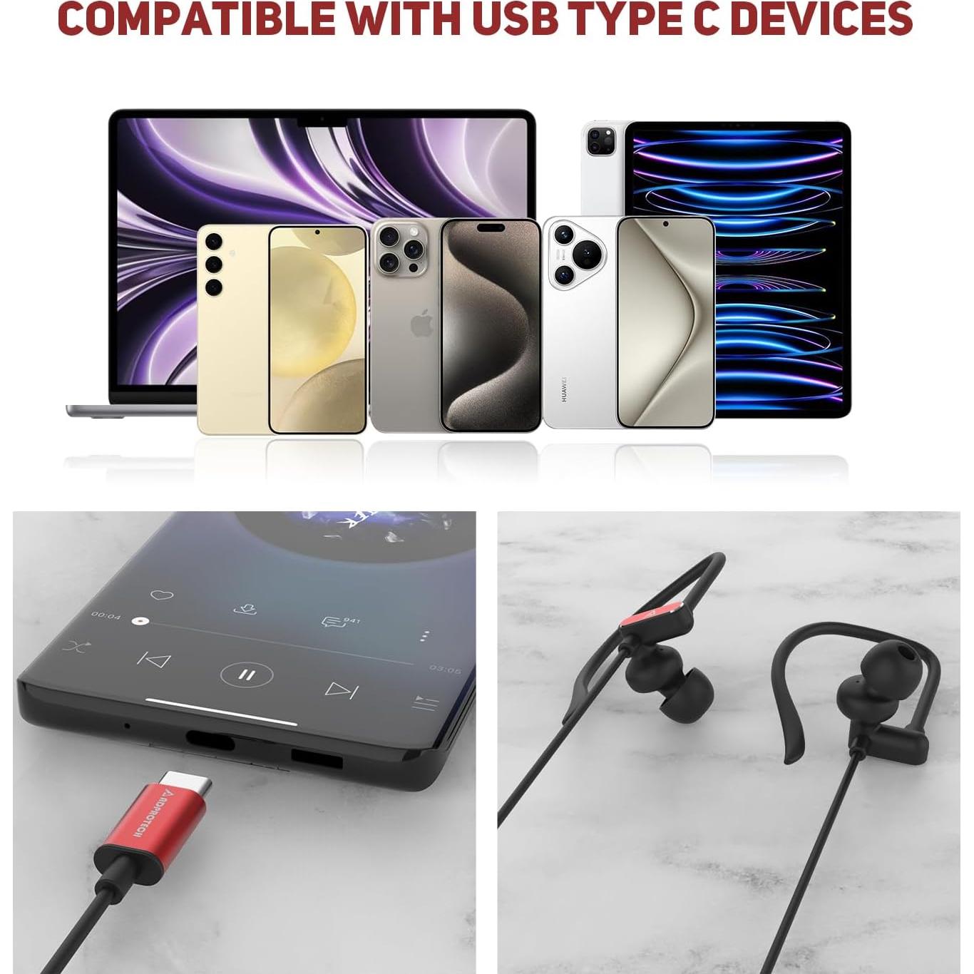 Auriculares USB C Percheron A0202013 con micrófono, rojos