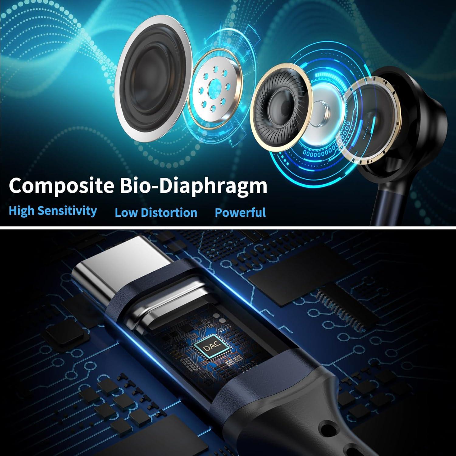 Auriculares con cable COOYA USB C 13mm HiFi Estéreo In-Ear