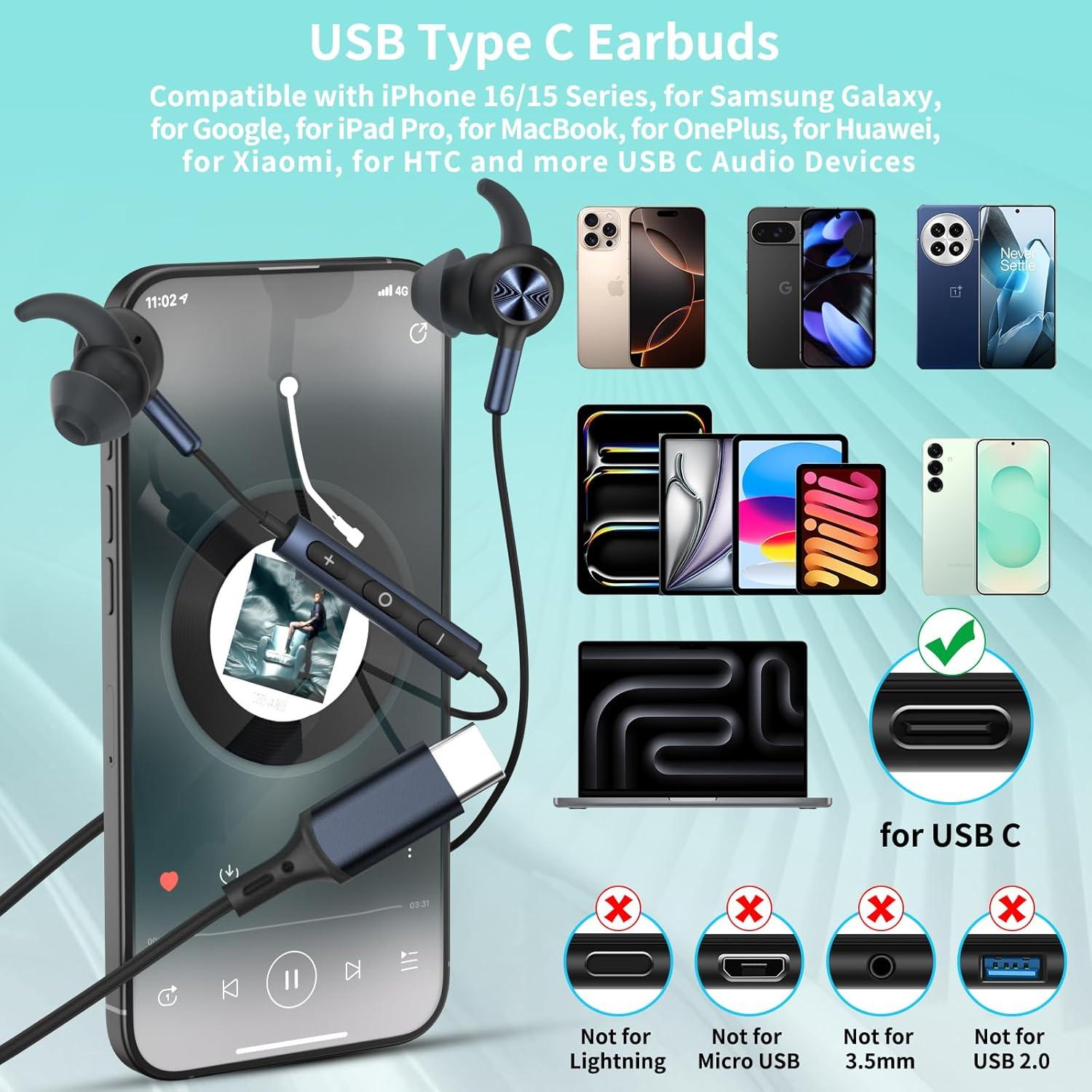 Auriculares con cable COOYA USB C 13mm HiFi Estéreo In-Ear