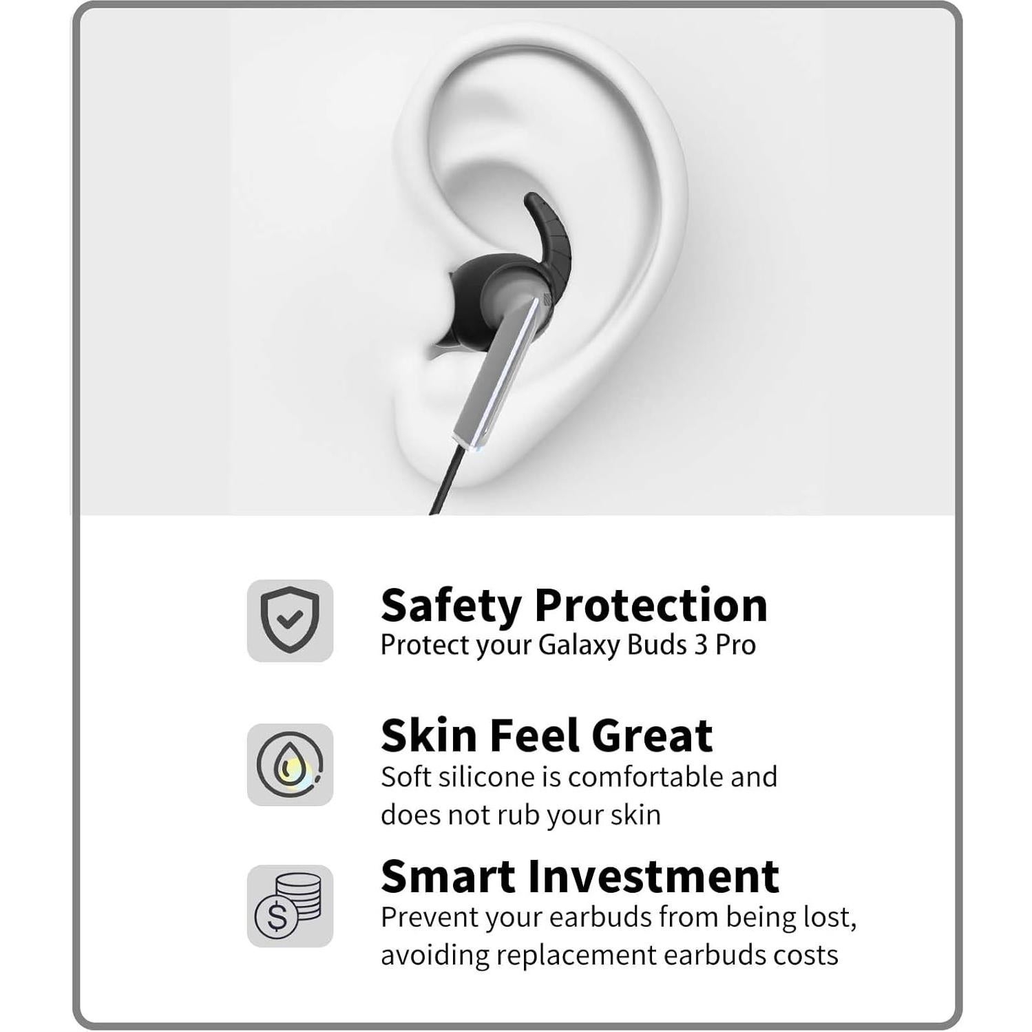 Correa Antipérdida de Silicona para Galaxy Buds 3 Pro - Negro