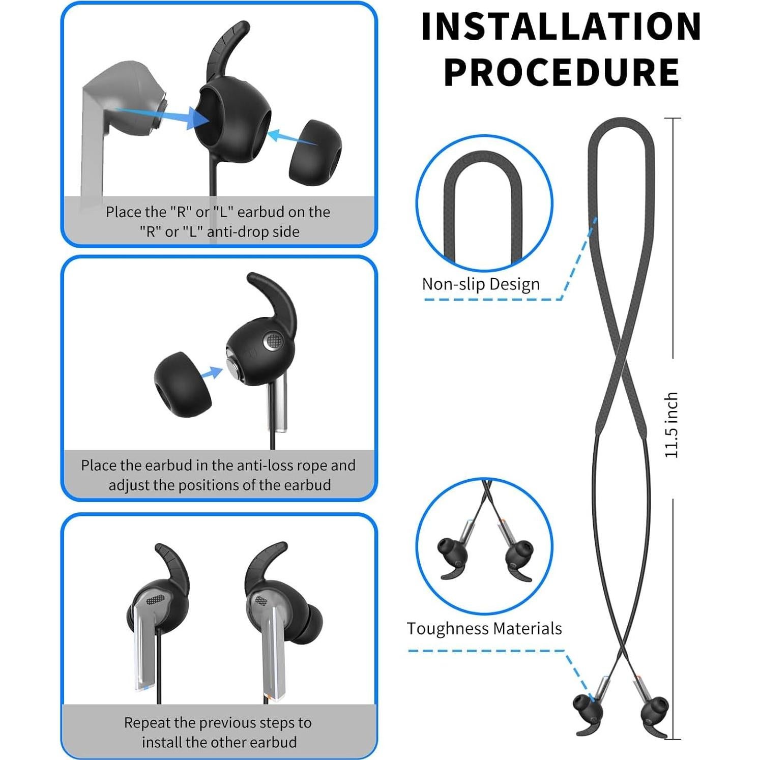 Correa Antipérdida de Silicona para Galaxy Buds 3 Pro - Negro