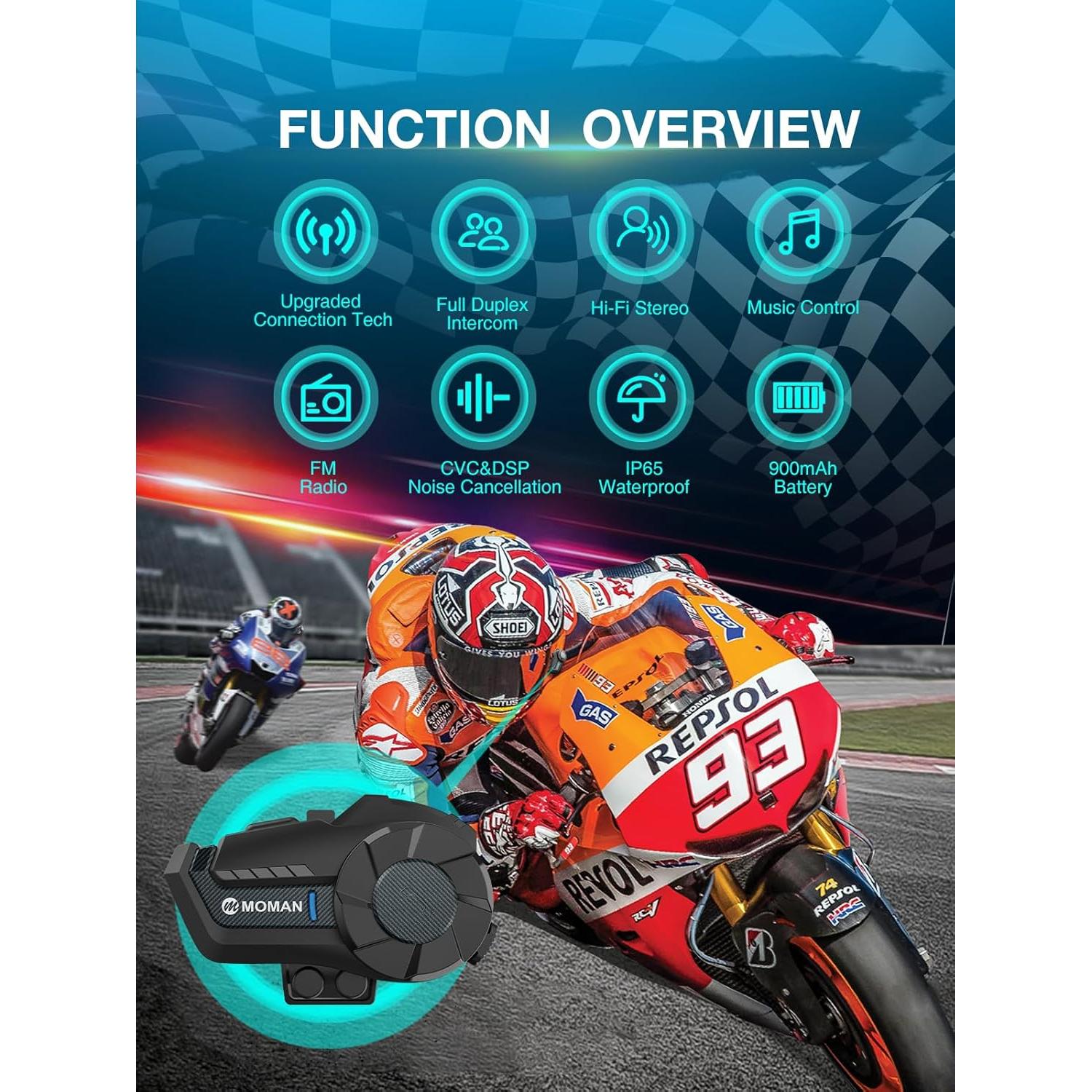 Intercomunicador Inalámbrico Moman H2 Pro 5.1 Carbono 1 Pack