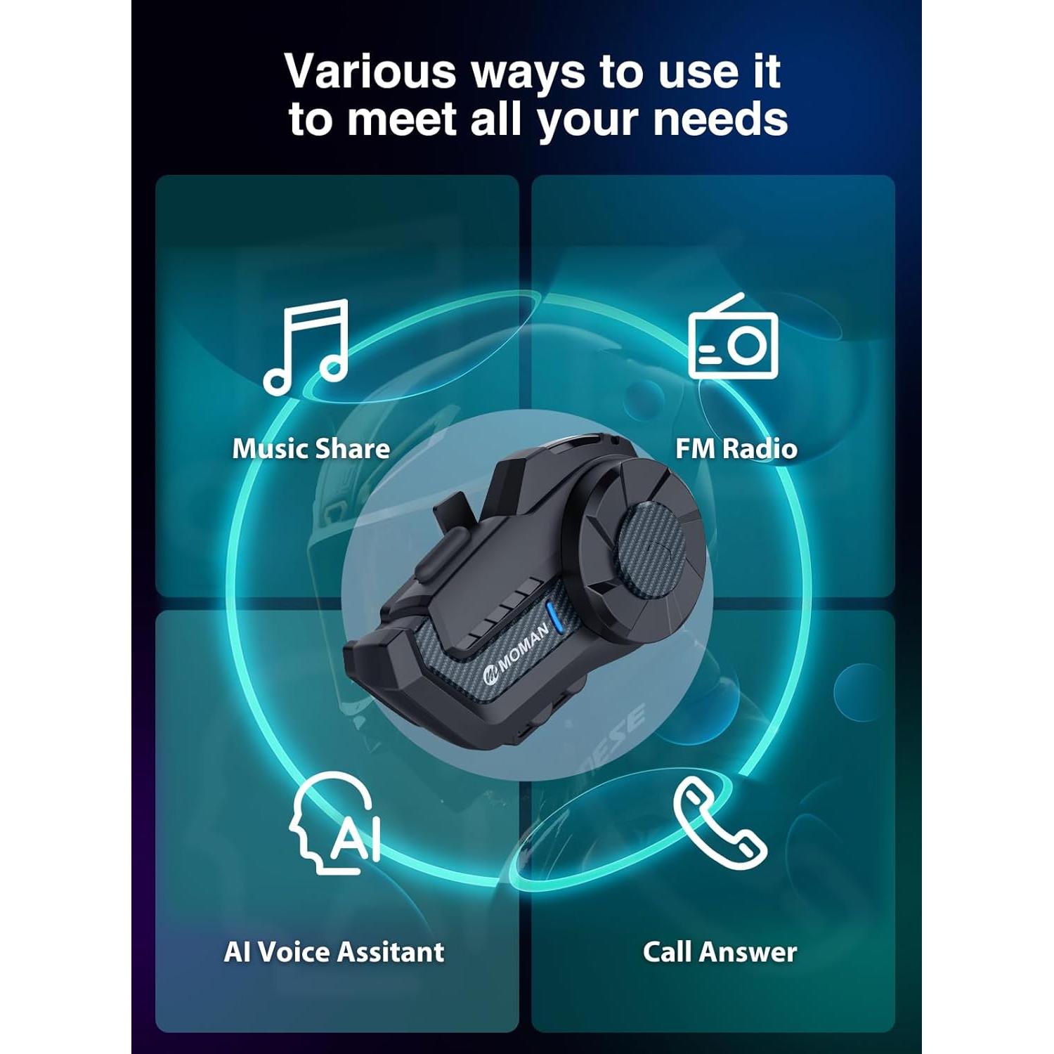 Intercomunicador Inalámbrico Moman H2 Pro 5.1 Carbono 1 Pack